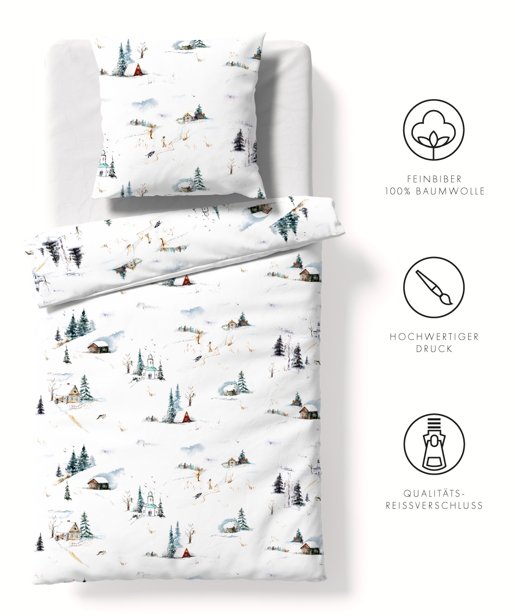 fleuresse Bettwäsche "Aspen" 2 Stk. tlg. Feinbiber mit Winterlandschaft günstig online kaufen