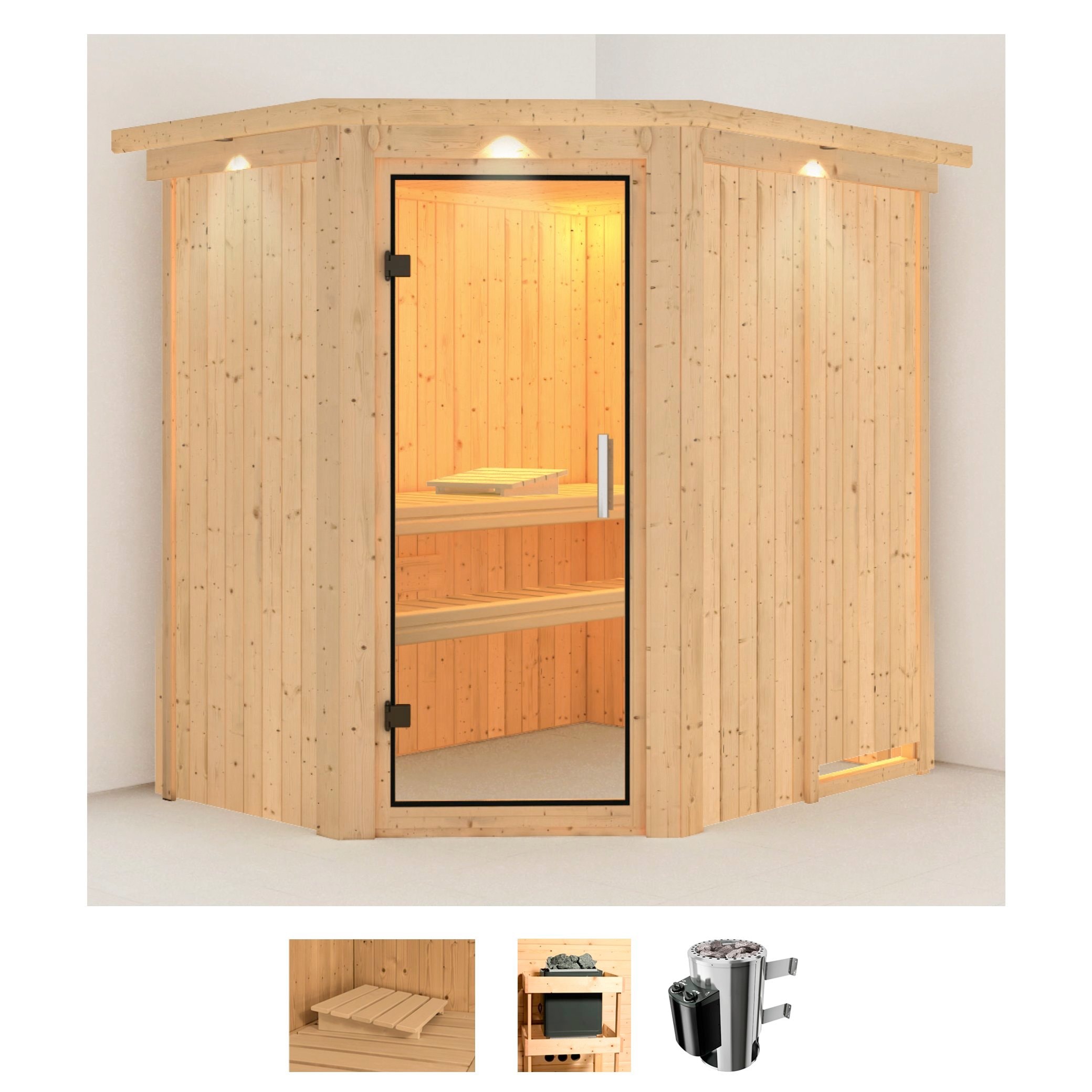 Karibu Sauna "Swantje" Set, Ofen 3,6 kW intgr. Strg