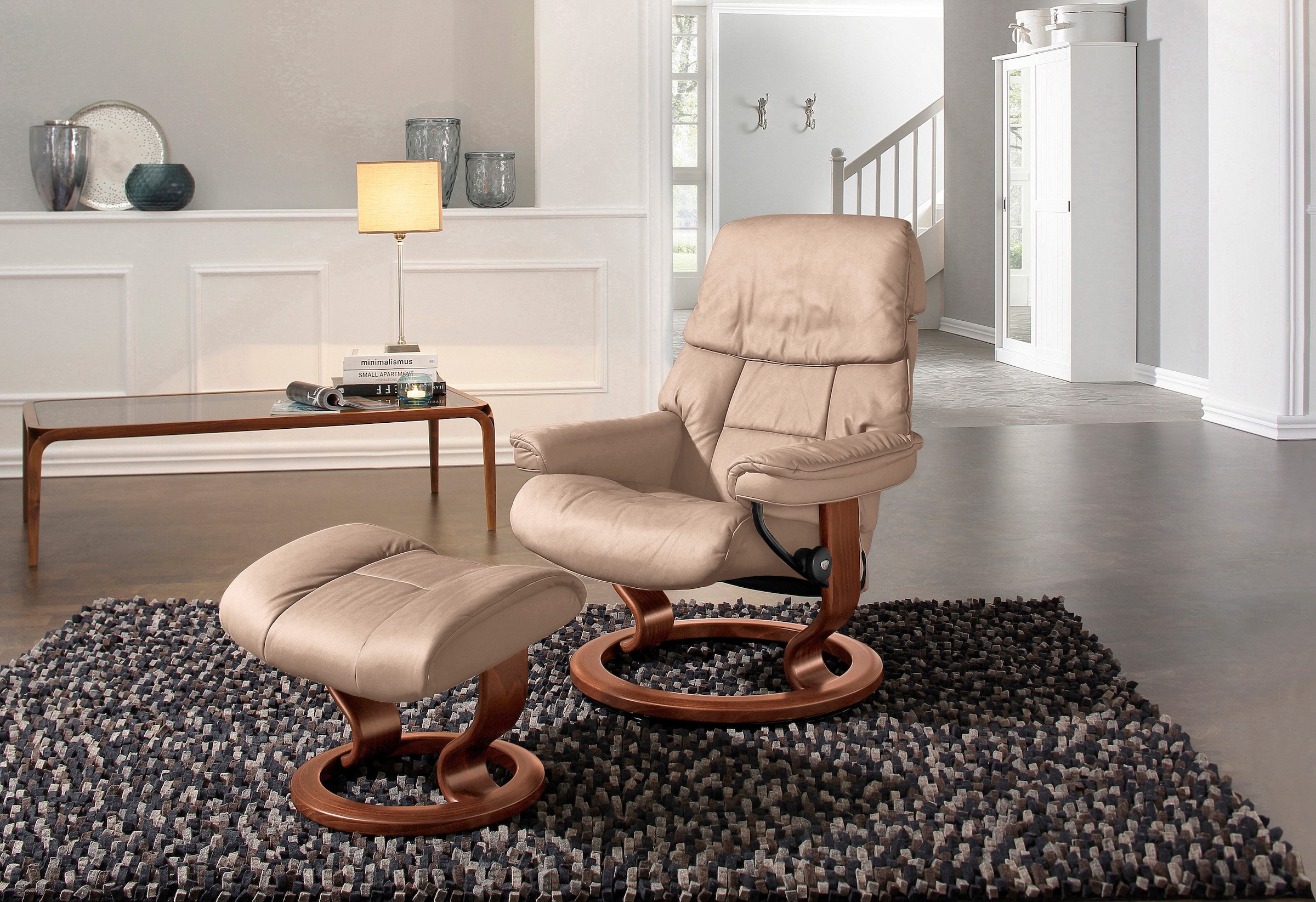 Stressless Relaxsessel "Ruby", (Set, Relaxsessel mit Hocker), mit Classic Base, Größe L, Gestell Eiche, Wenge, Braun & S