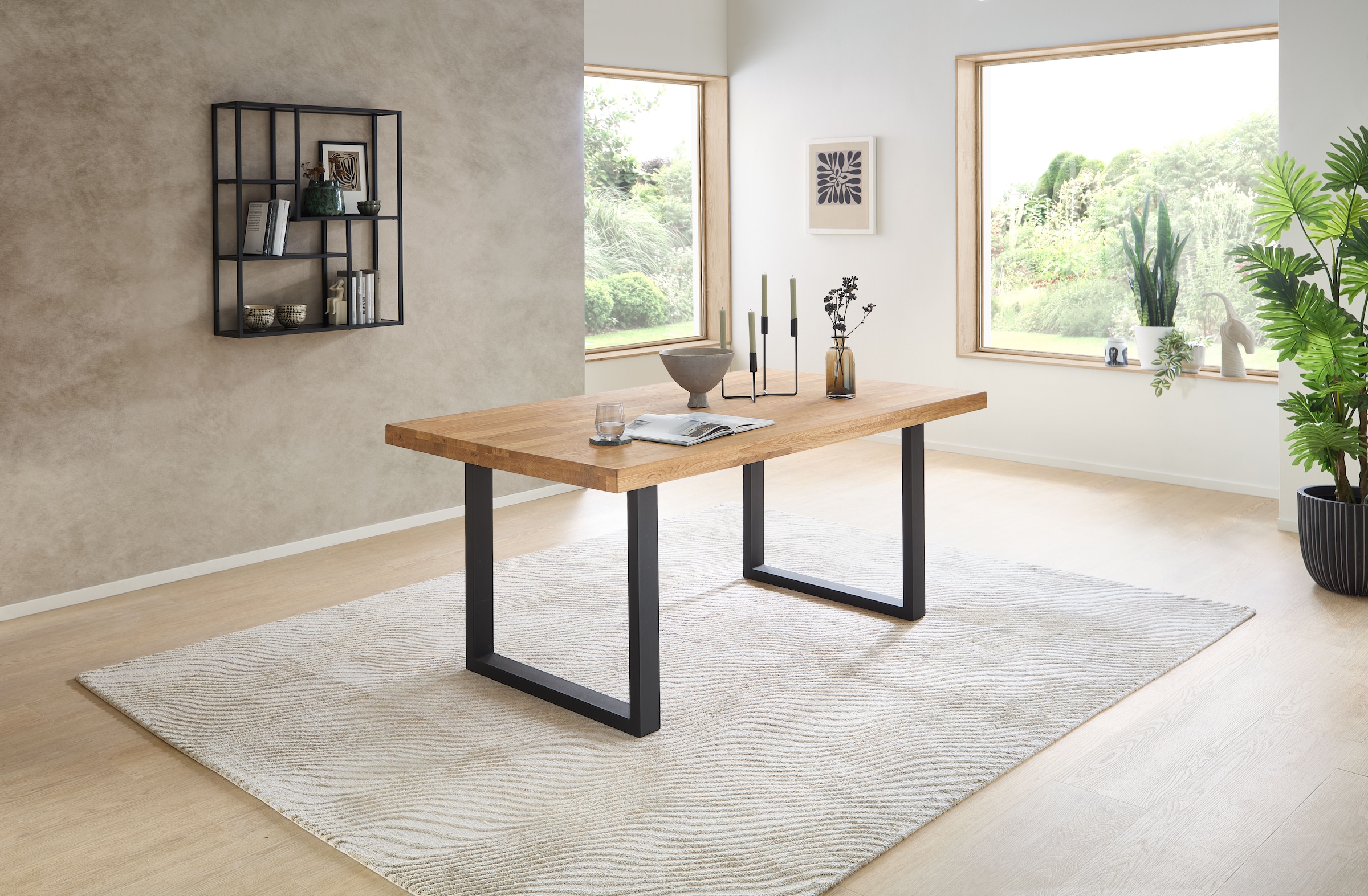 Stolkom Esstisch »Chris Esszimmertisch Eiche Massivholz, BxHxT 110x47x70 cm«, Gerade Kante, Industrial Style Eiche Massivholz