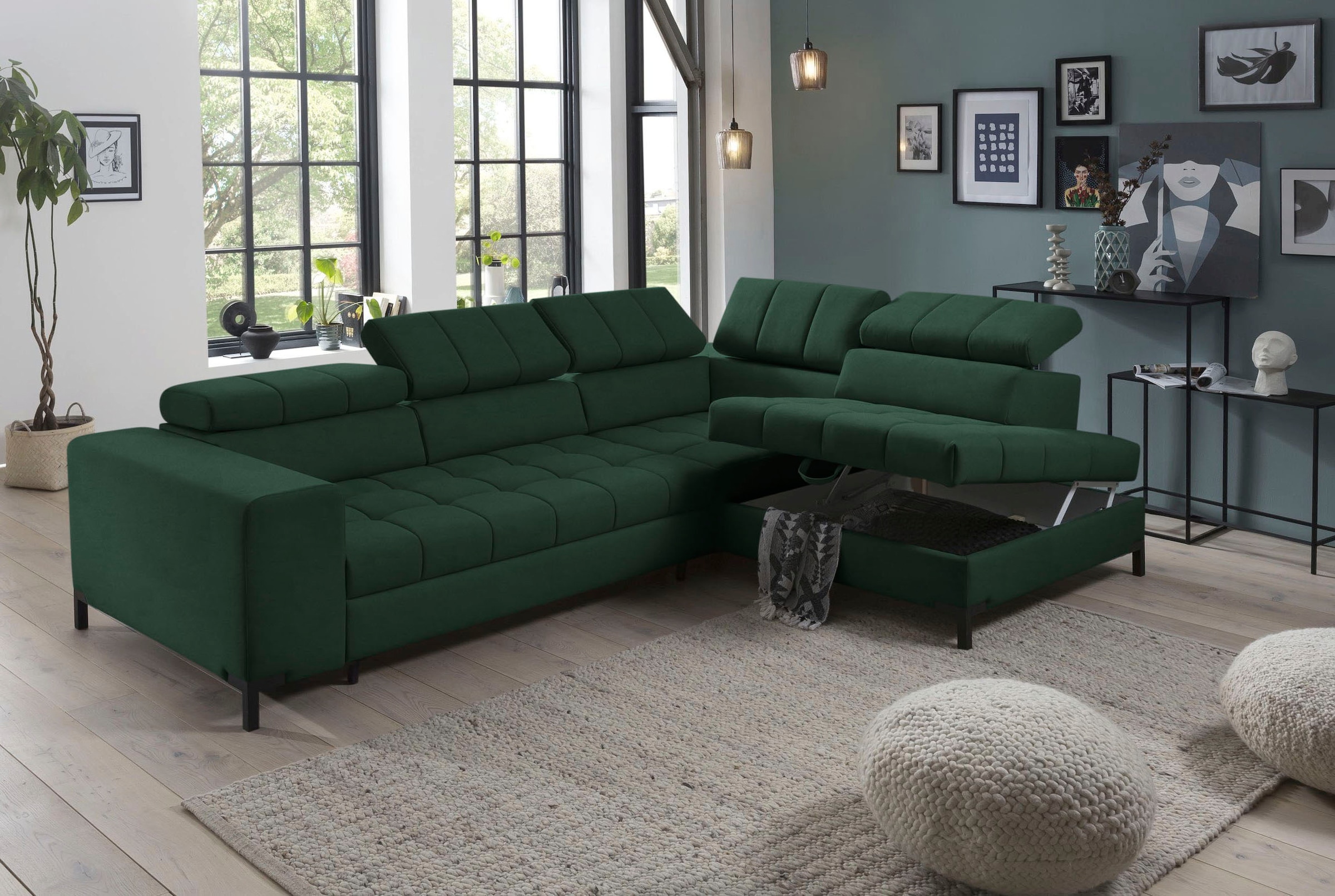 exxpo - sofa fashion Ecksofa »Bocco, hochwertige Verarbeitung, toller Sitzkomfort, bequem, L-Form«, wahlweise mit Bettfunktion u. Bettkasten, inkl. Kopfteilverstellung