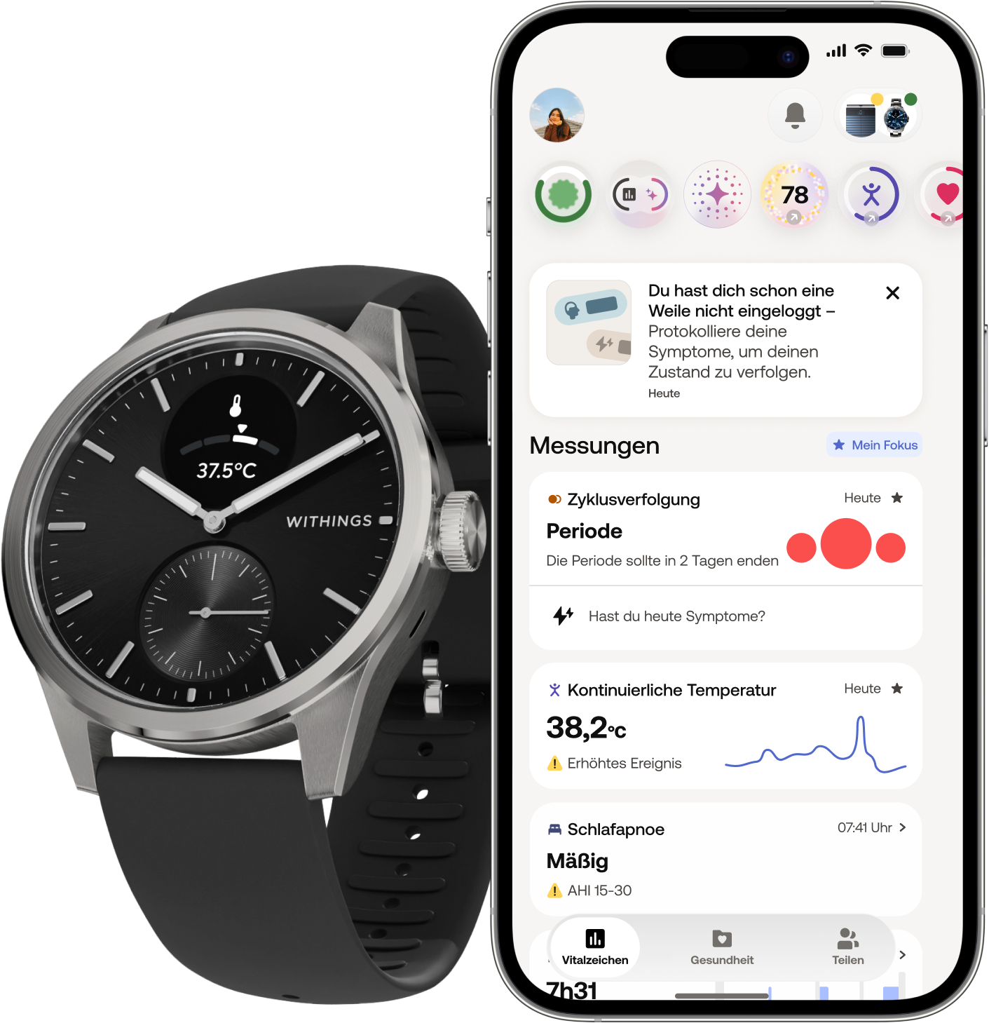 Withings Smartwatch »ScanWatch 2 42mm, hybrid, Akku bis 35 Tage, 50 M Wasserdicht« ( ) HealthSenseOS