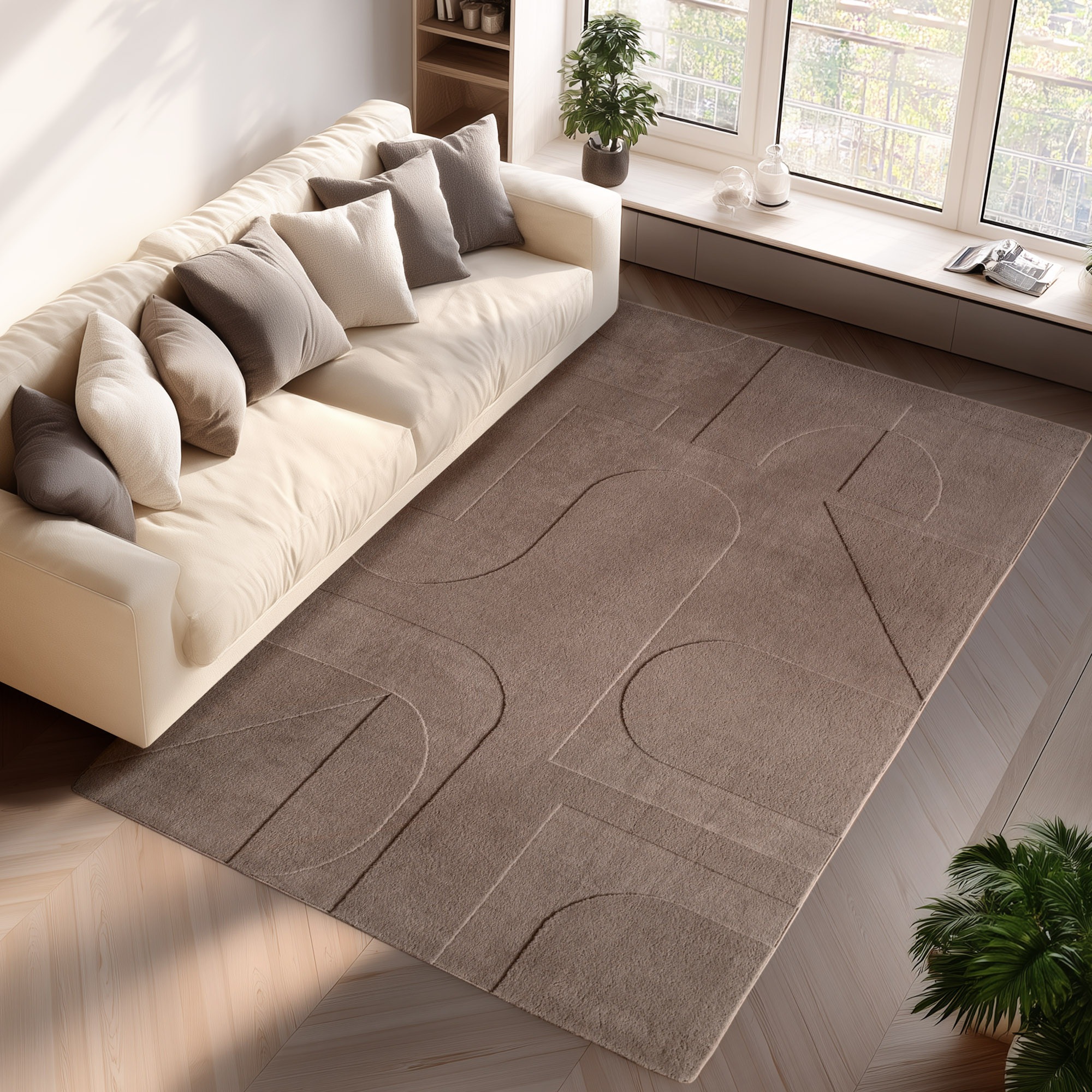 Teppich AYYILDIZ TEPPICHE "POMPEI 1614", beige, B:200cm H:12mm L:290cm, Microfaser, Teppiche, Teppich, Läufer, pflegeleichte Oberfläche, leicht zu reinigen, Kurzflor