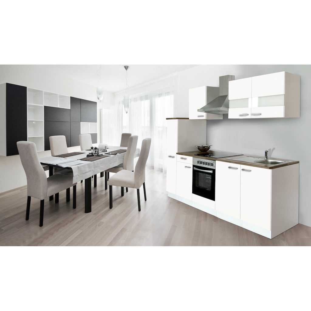 Wohnen Küchenmöbel RESPEKTA Küchenzeile, mit E-Geräten, Breite 240 cm weiß/ nussbaumfarben