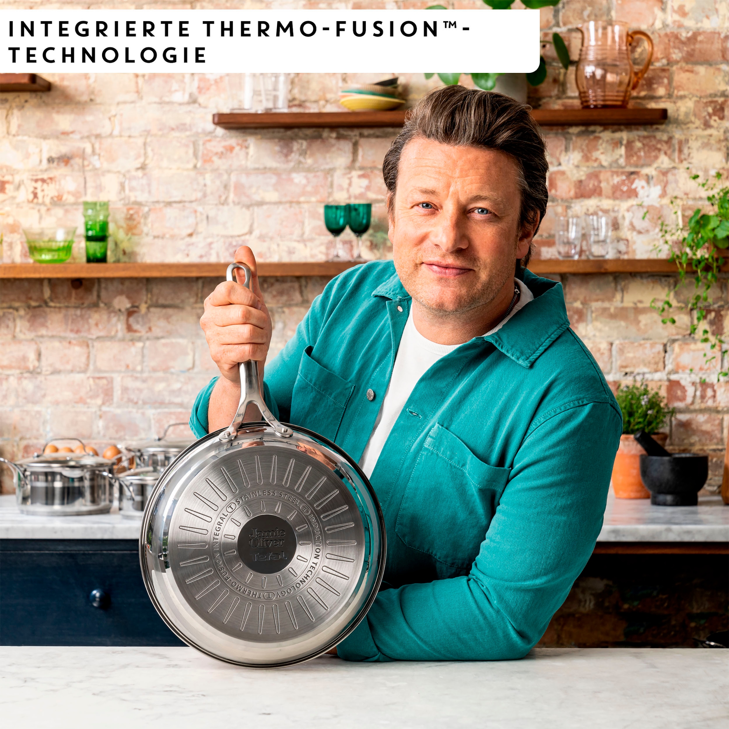 Tefal Bratpfanne »Jamie Oliver E31104 Cook Smart«, Edelstahl 18/10, unbeschichteter Edelstahl, Thermo-Fusion, induktionsgeeignet