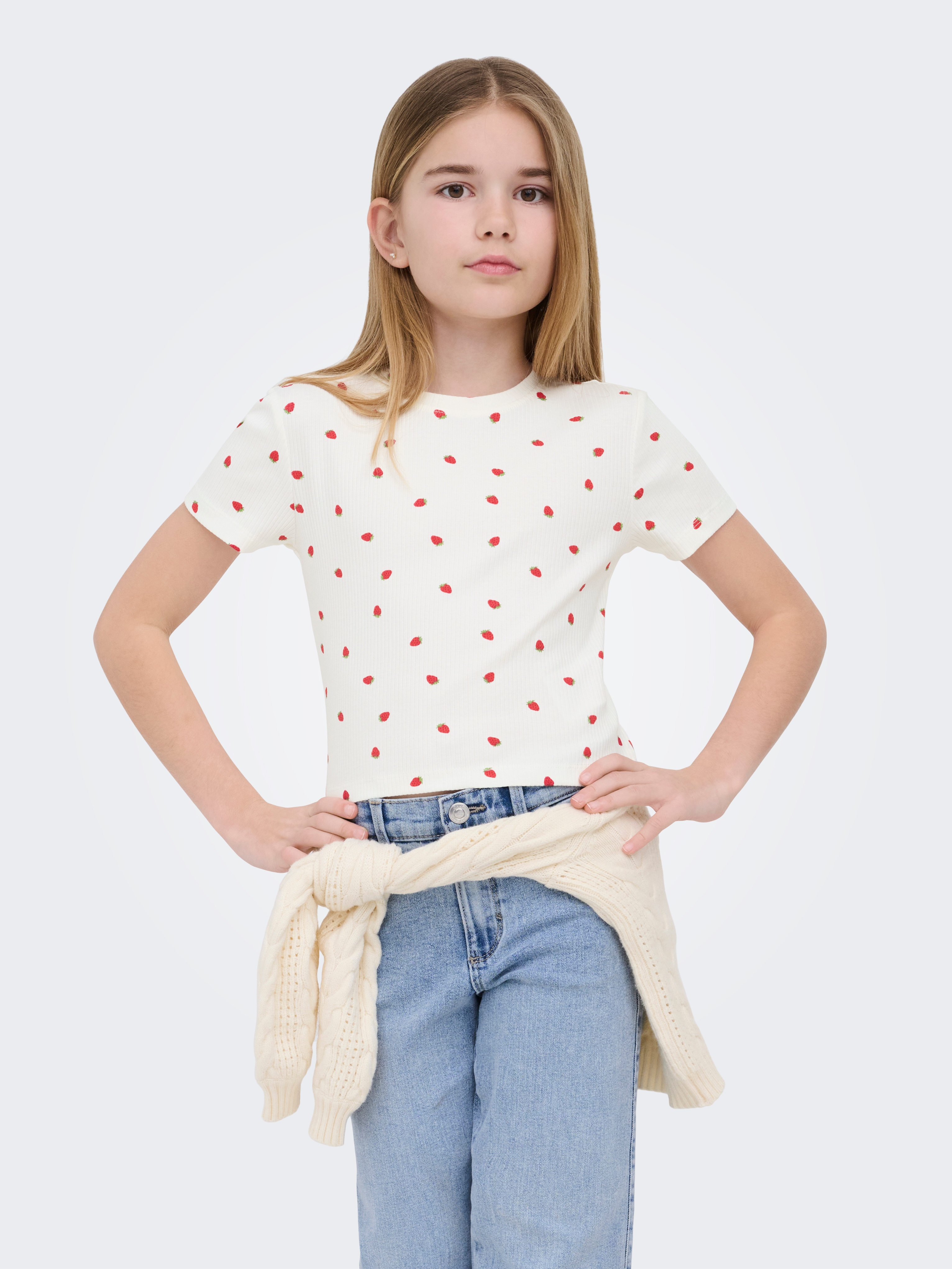 KIDS ONLY T-Shirt "KOGBELLA LIFE SHORT AOP S/S TOP JRS NOOS" Baumwollmischung, eng geschnitten