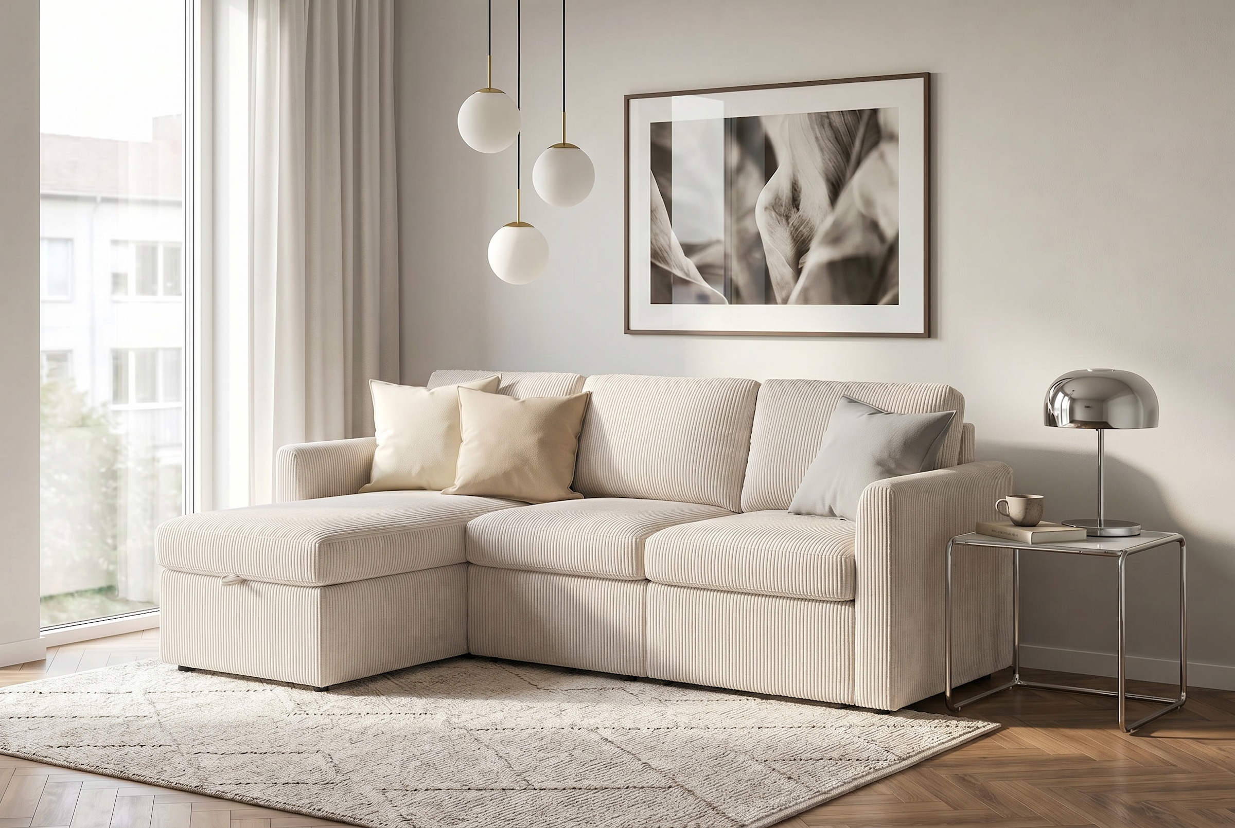Dorel Home Ecksofa "NORDHUS, L-Form, 200 cm, Recamiere rechts/links montierbar" mit Stauraum, softer Cord-Bezug