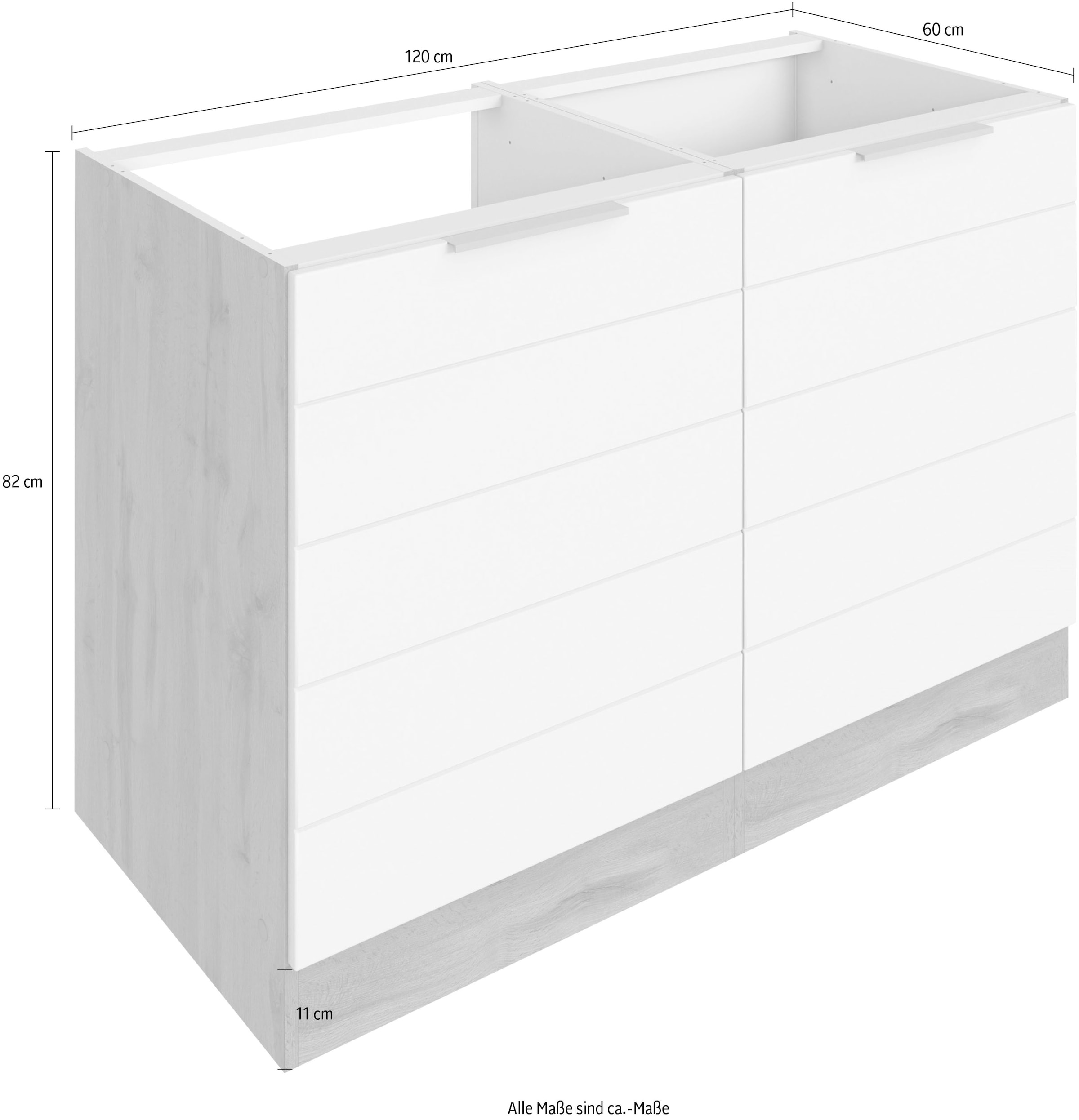 KOCHSTATION Spülenschrank »KS-Luhe«, 120 cm breit, hochwertige MDF-Fronten mit waagerechter Lisene