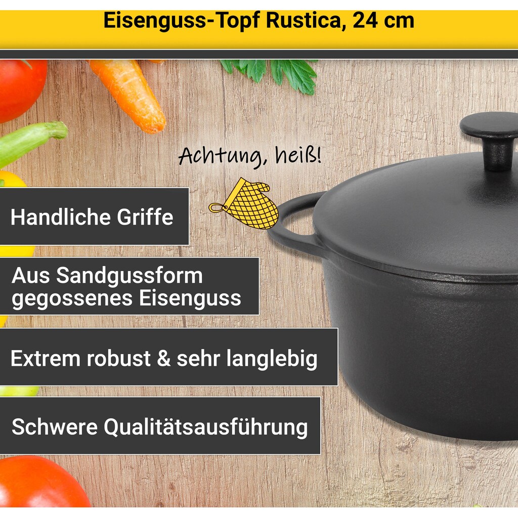 Krüger Fleischtopf »Eisenguss Fleischtopf mit Deckel RUSTICA, 24 cm«, Gusseisen, (1 tlg.)