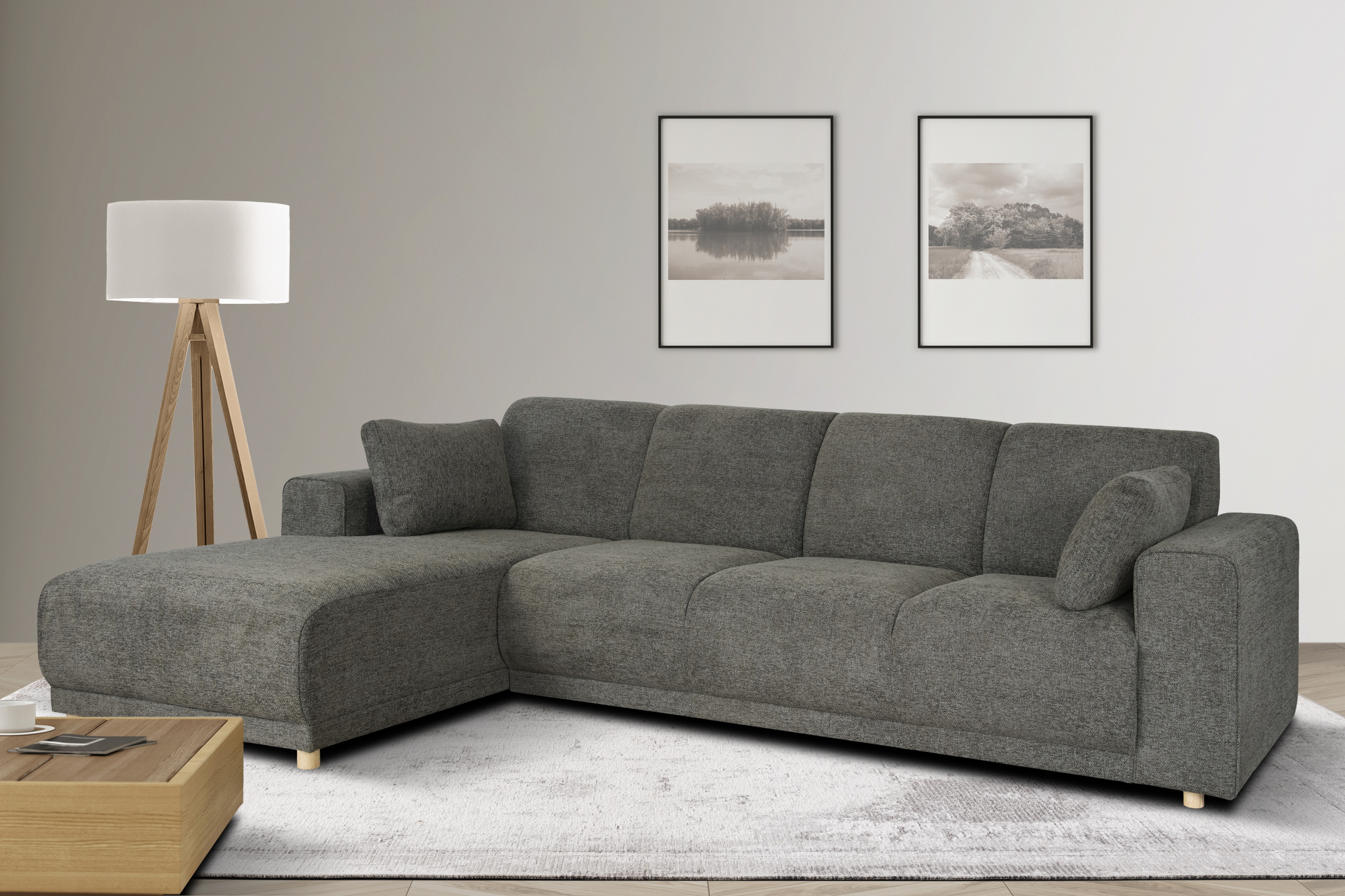 OTTO home Ecksofa "LEMPS wahlweise Recamiere links oder rechts L-Form" incl. Zierkissen, Stellmaße 297x162 cm