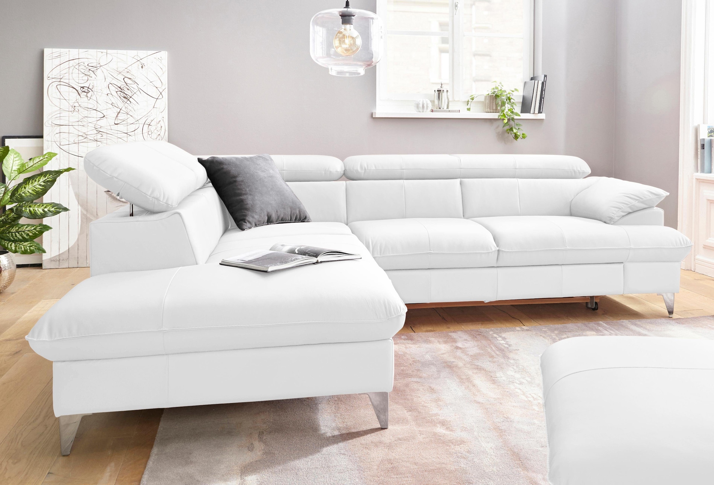 COTTA Polstergarnitur »Caluso L-Form«, Set bestehend aus: Ecksofa mit Kopfteilverstellung & Hocker