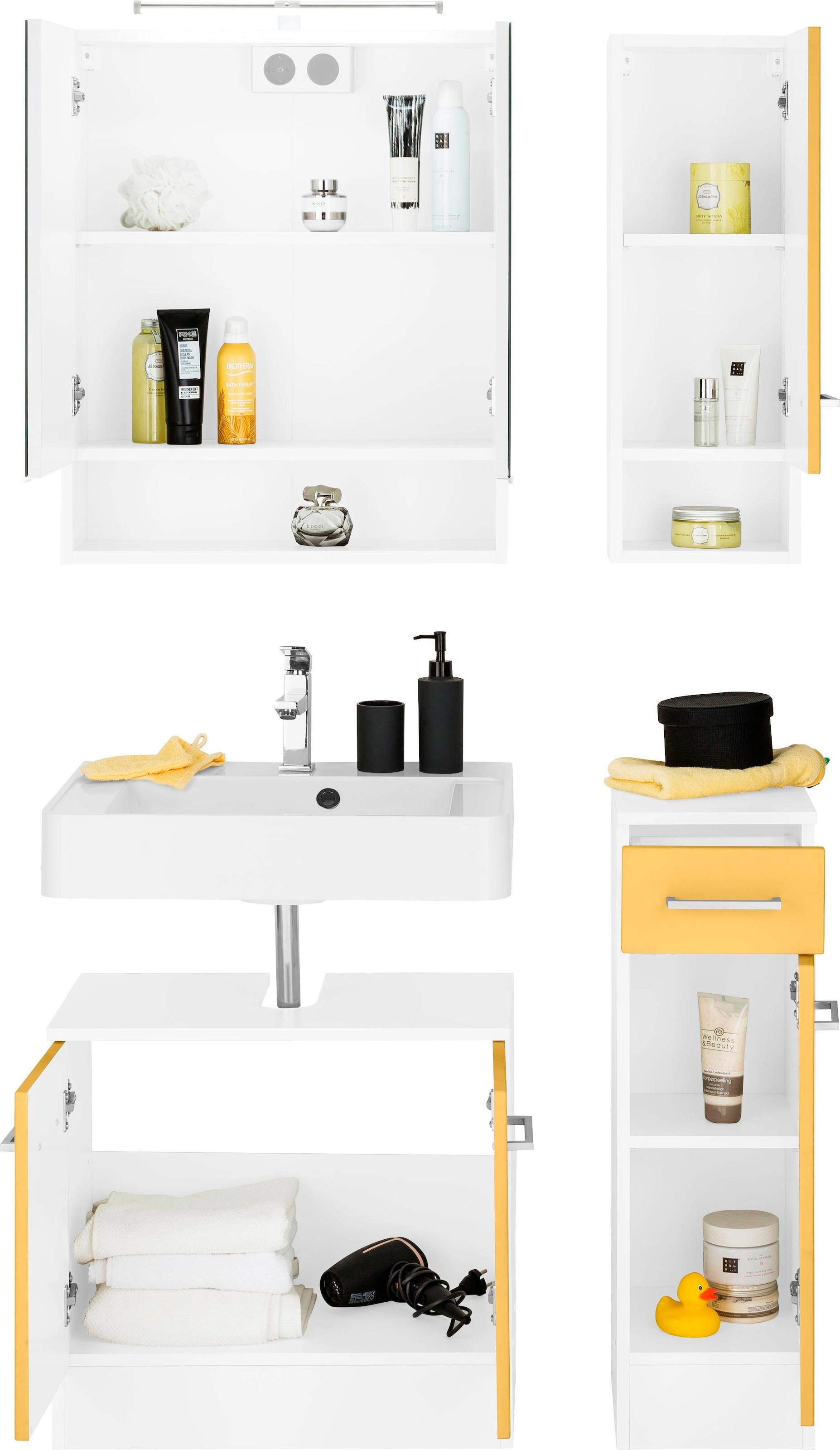 welltime Badmöbel-Set »Ribera«, (4 St.), Spiegelschrank, Waschplatz, Hängeschrank, Unterschrank