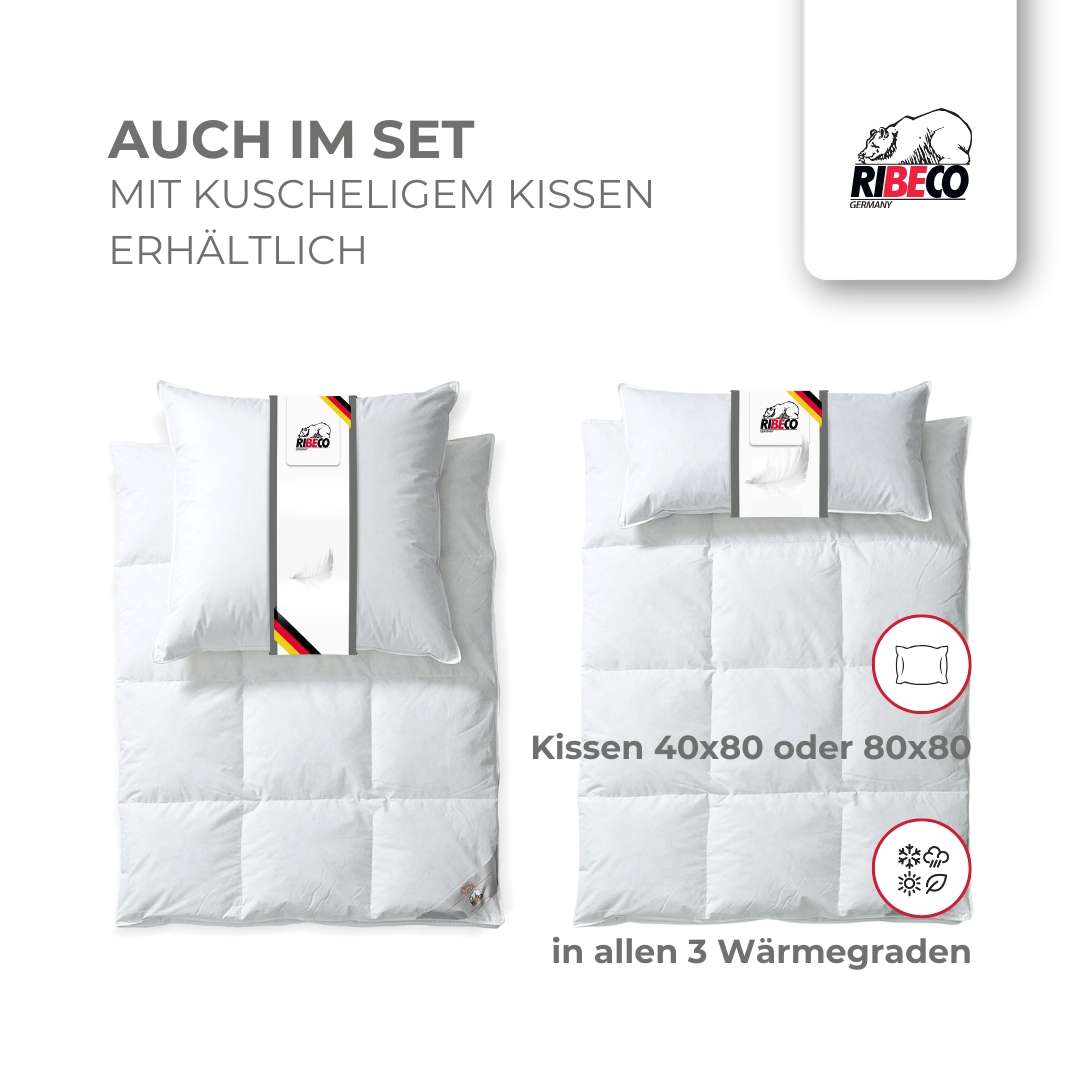 RIBECO Federbettdecke + Federkissen »Laram, 2-tlg. Naturprodukt zum TOP-Preis!«, (Spar-Set), Decke mit Kissen, verschiedene Größen, Bettdecke 135x200, 155x220 cm