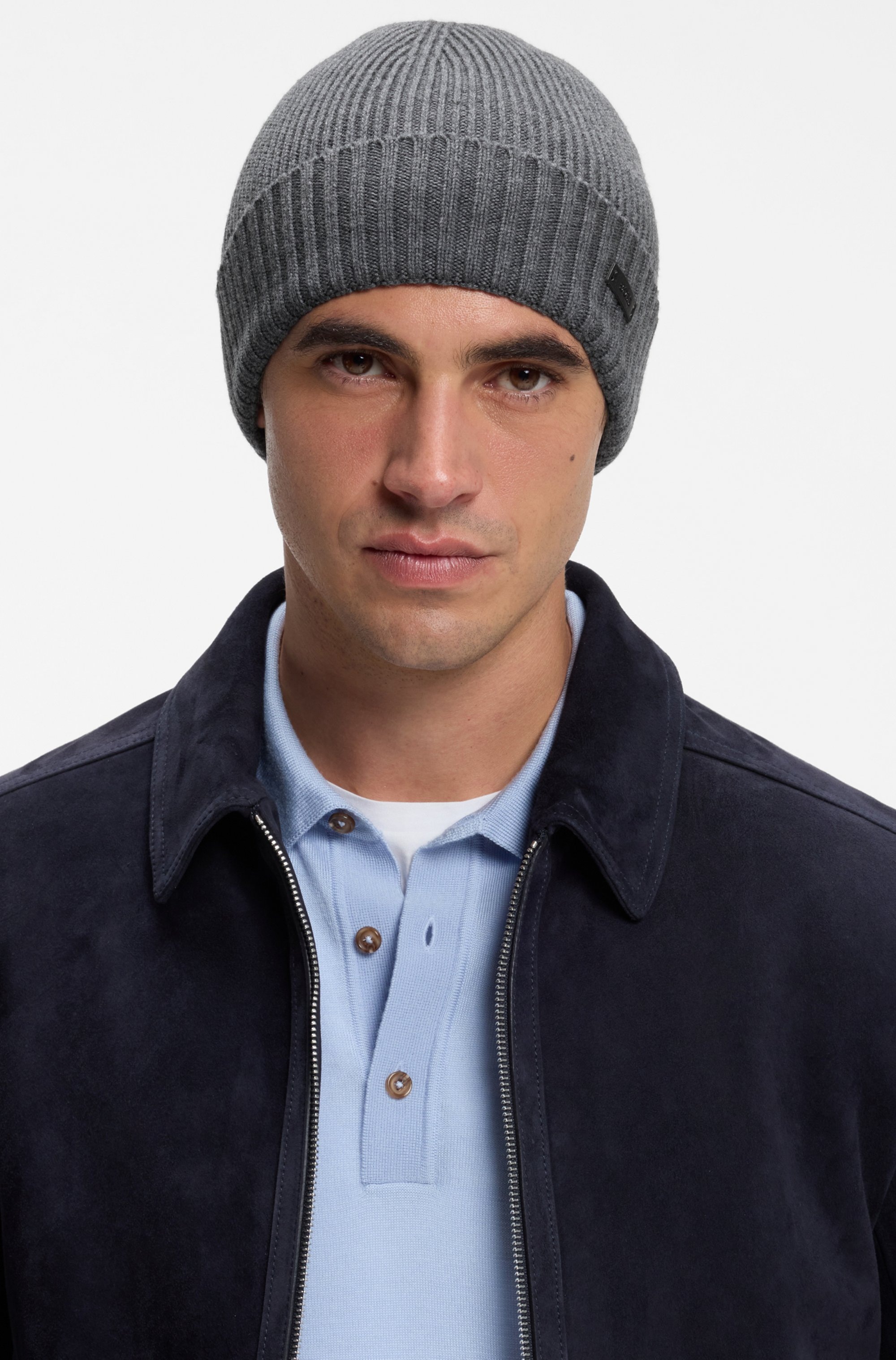 BOSS Beanie "Fati" aus Wolle in Rippenstrick, unisex