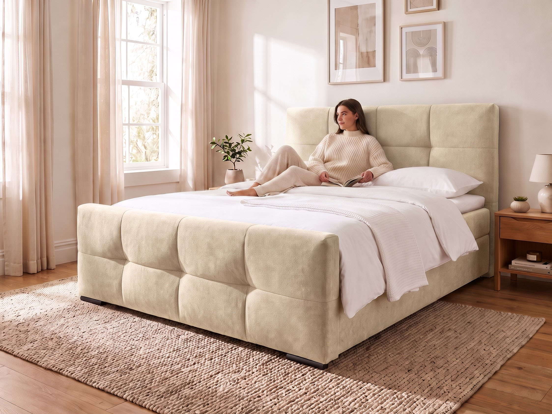 OTTO home Boxbett "FIETTE, Polsterbett mit Bettkasten, inkl. Taschenfederkernmatratze H3" inkl. Kaltschaumtopper, Luxus-Mircofaser-Bezug, Liegefläche 180x200 cm
