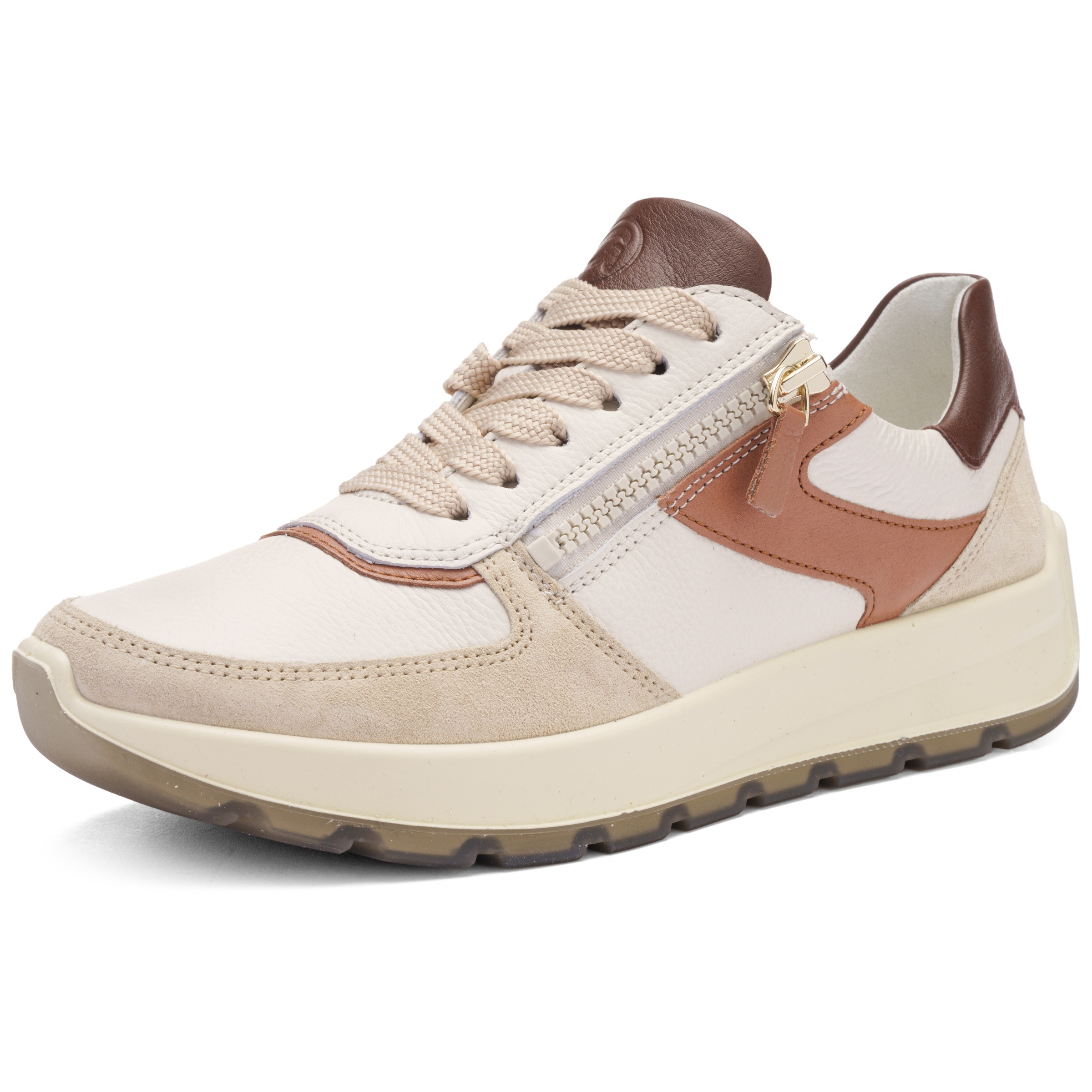 Plateausneaker ARA "NEW YORK", Damen, Gr. 7,5 (41,5), creme, sand, Glattleder, Veloursleder, kontrastfarbene Details, Schuhe Plateausneaker, Plateau, Freizeitschuh, Halbschuh, Schnürer, Kontrastbesätze, H-Weite 3