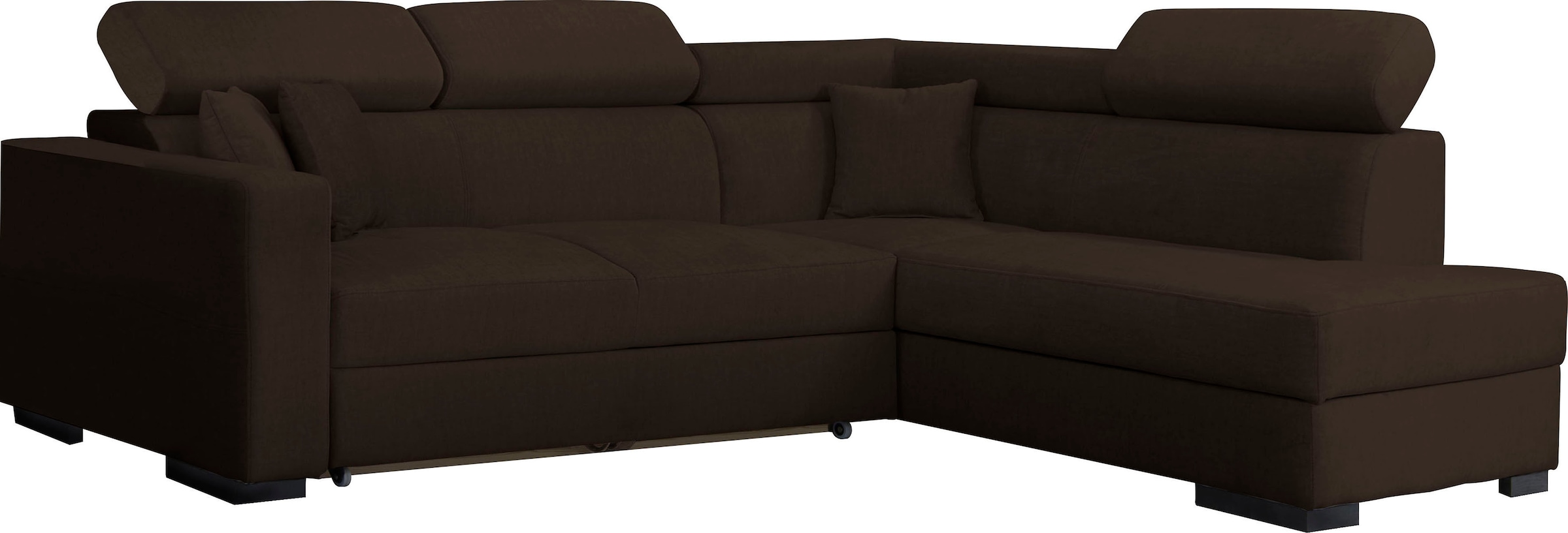 Home affaire Ecksofa "Tulio bequem, bewährte Wellenunterfederung, Breite 267cm, L-Form" wahlweise mit Bettfunktion und Bettkasten, incl. 3 Zierkissen