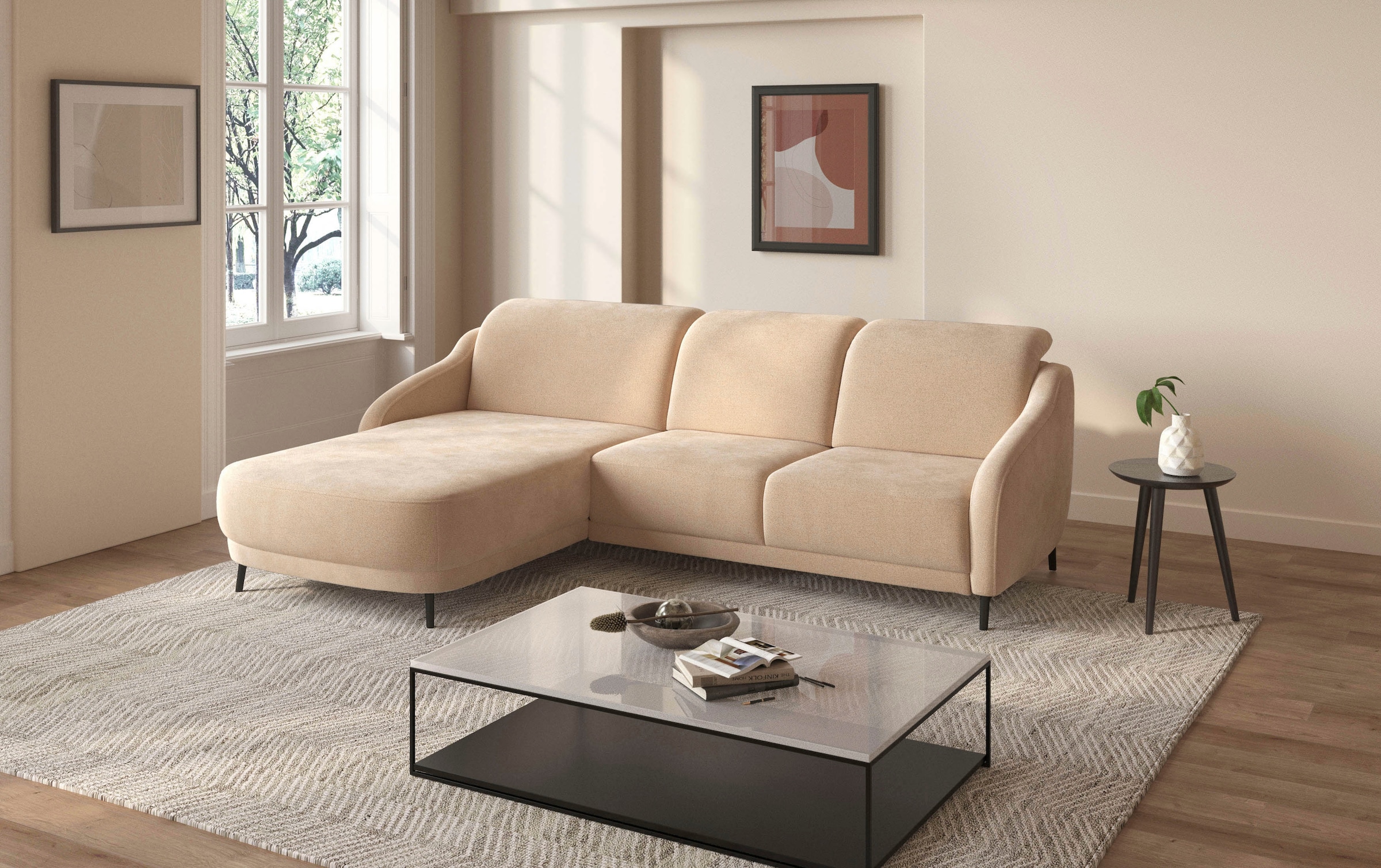 sit&more Ecksofa »Blues L-Form« wahlweise mit Klapptisch und USB