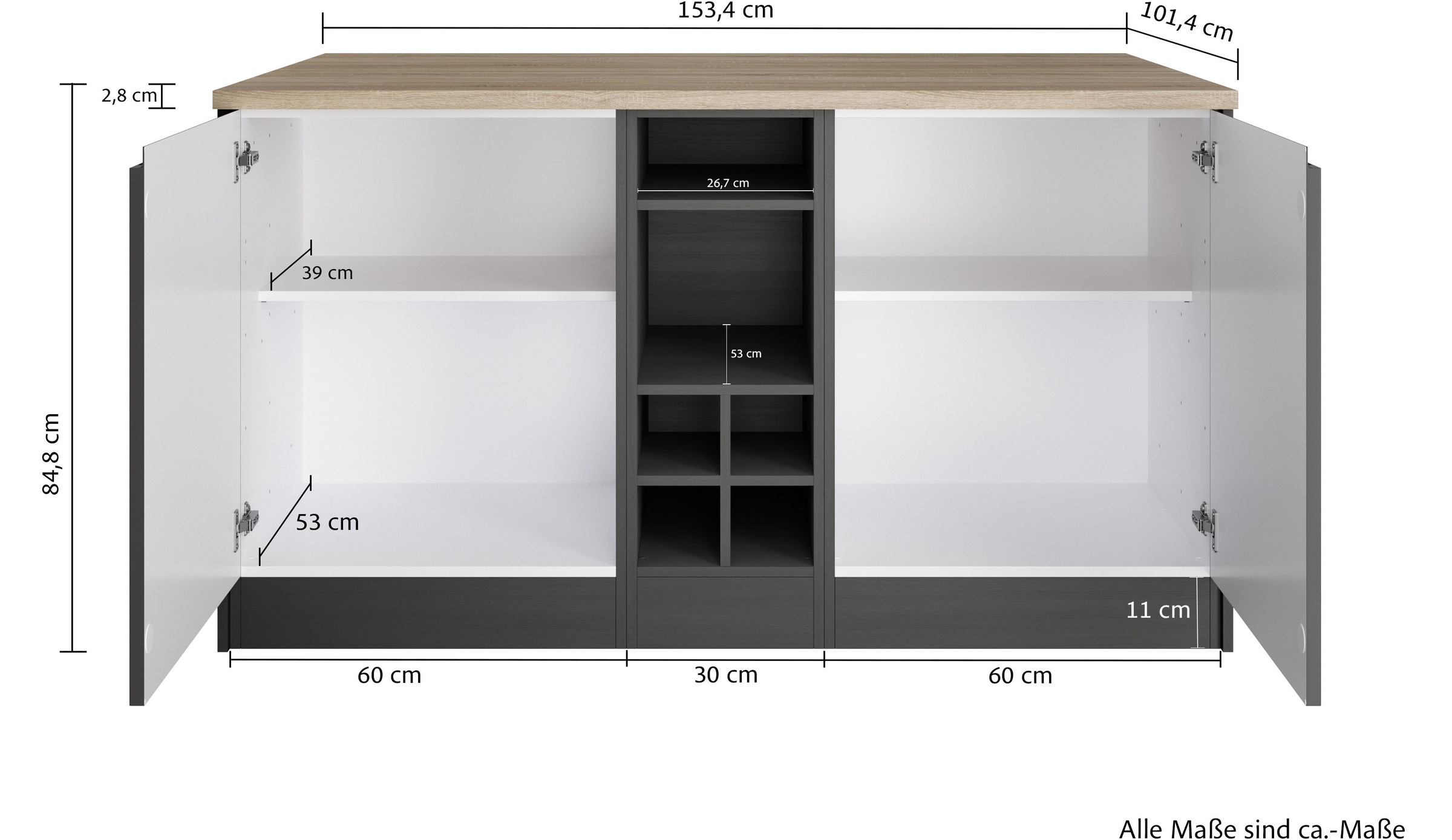HELD MÖBEL Kücheninsel »Virginia«, Breite 153 cm, MDF-Fronten, Flaschenregal