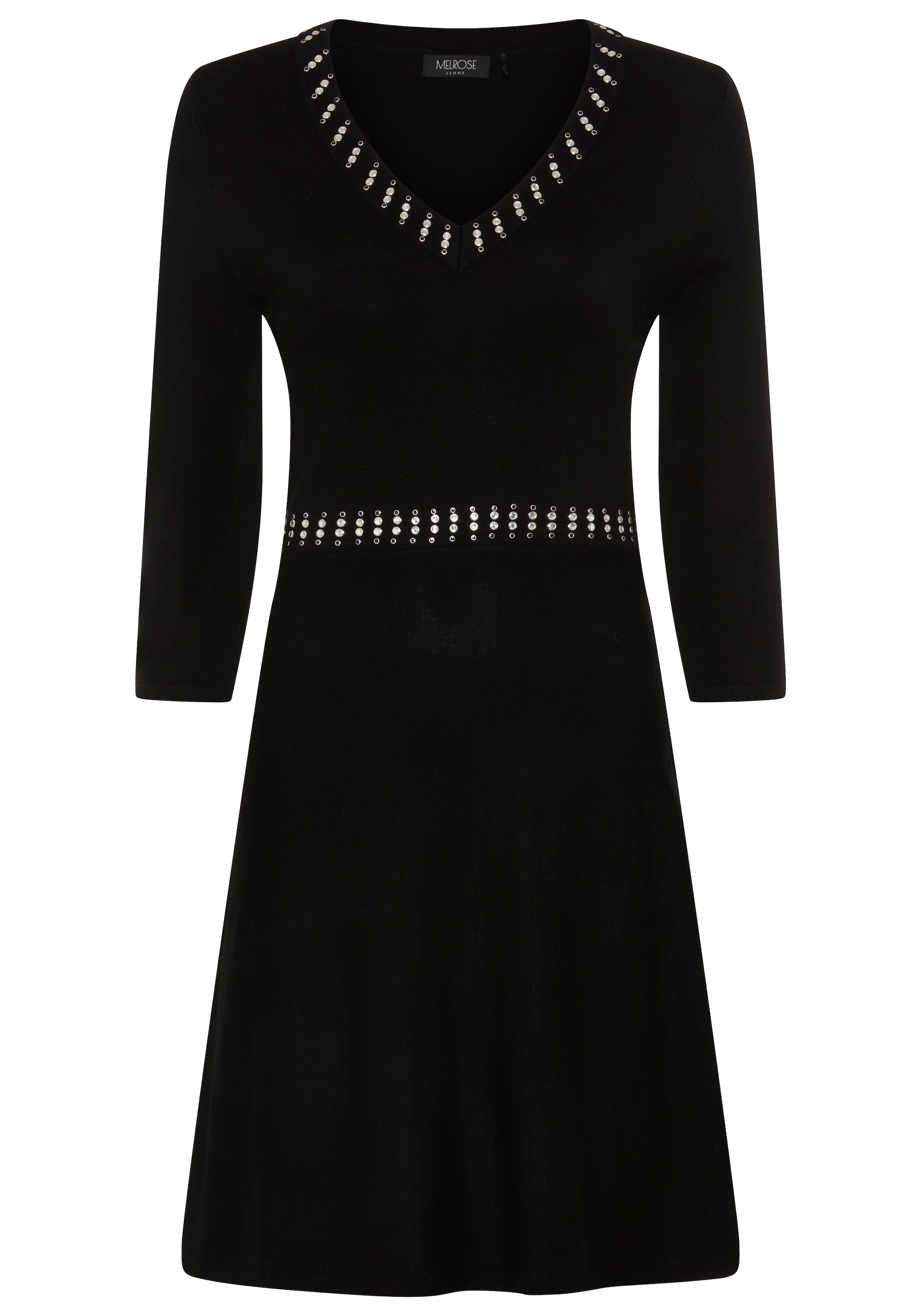 Melrose Strickkleid feminines Mini Kleid mit ausgestelltem Rock und V-Neck