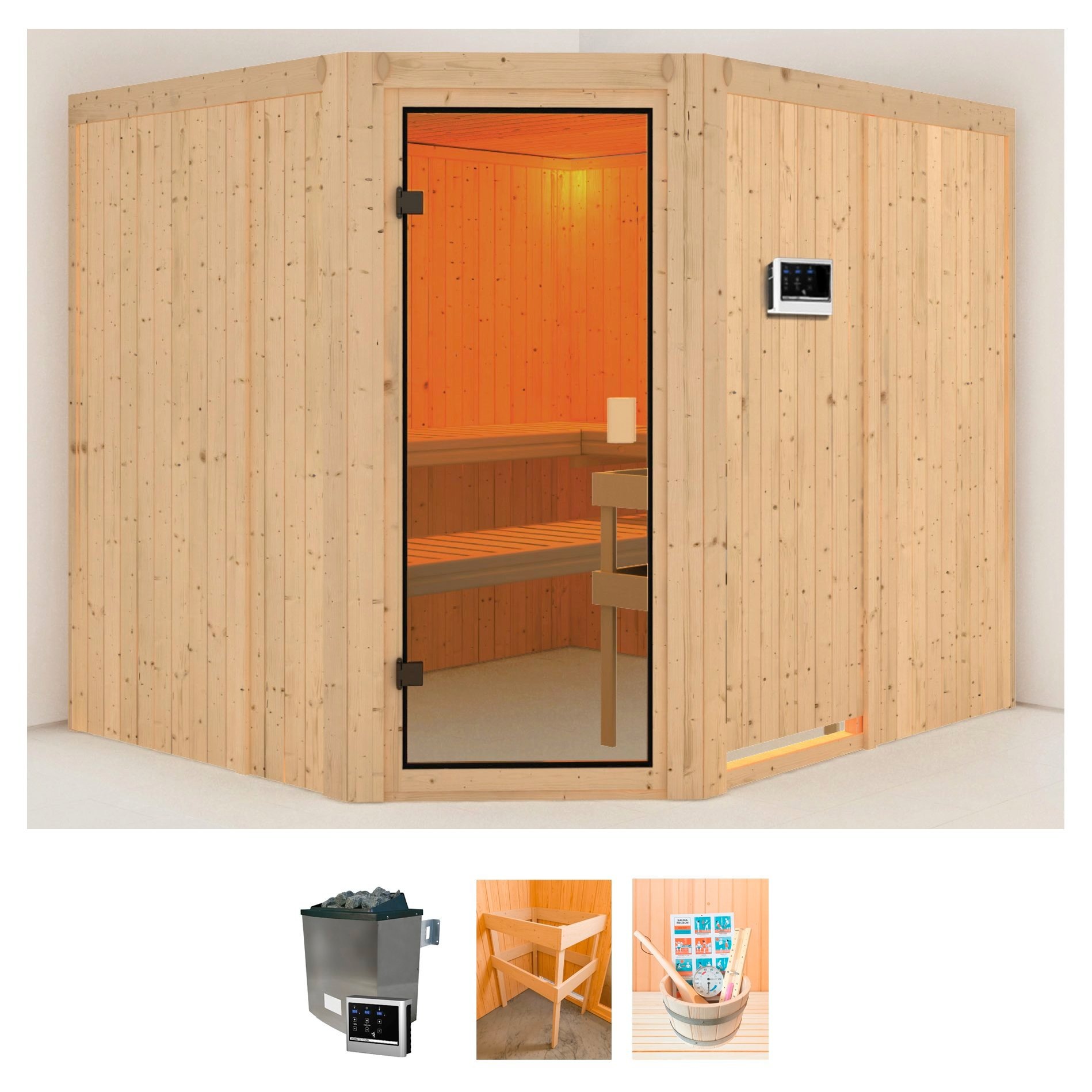 welltime Sauna »Helena«, (Set), 9-kW-Ofen mit ext. Steuerung, mit 6-tlg. Zubehörset kaufen