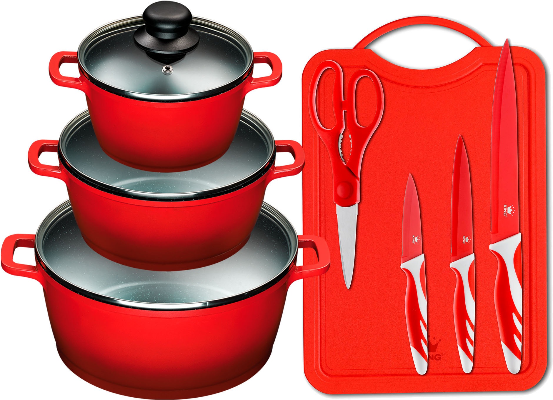 KING Topf-Set "ALUGUSS" Set, je 1 Kochtopf mit Deckel 16/20/24 cm, Schneide günstig online kaufen