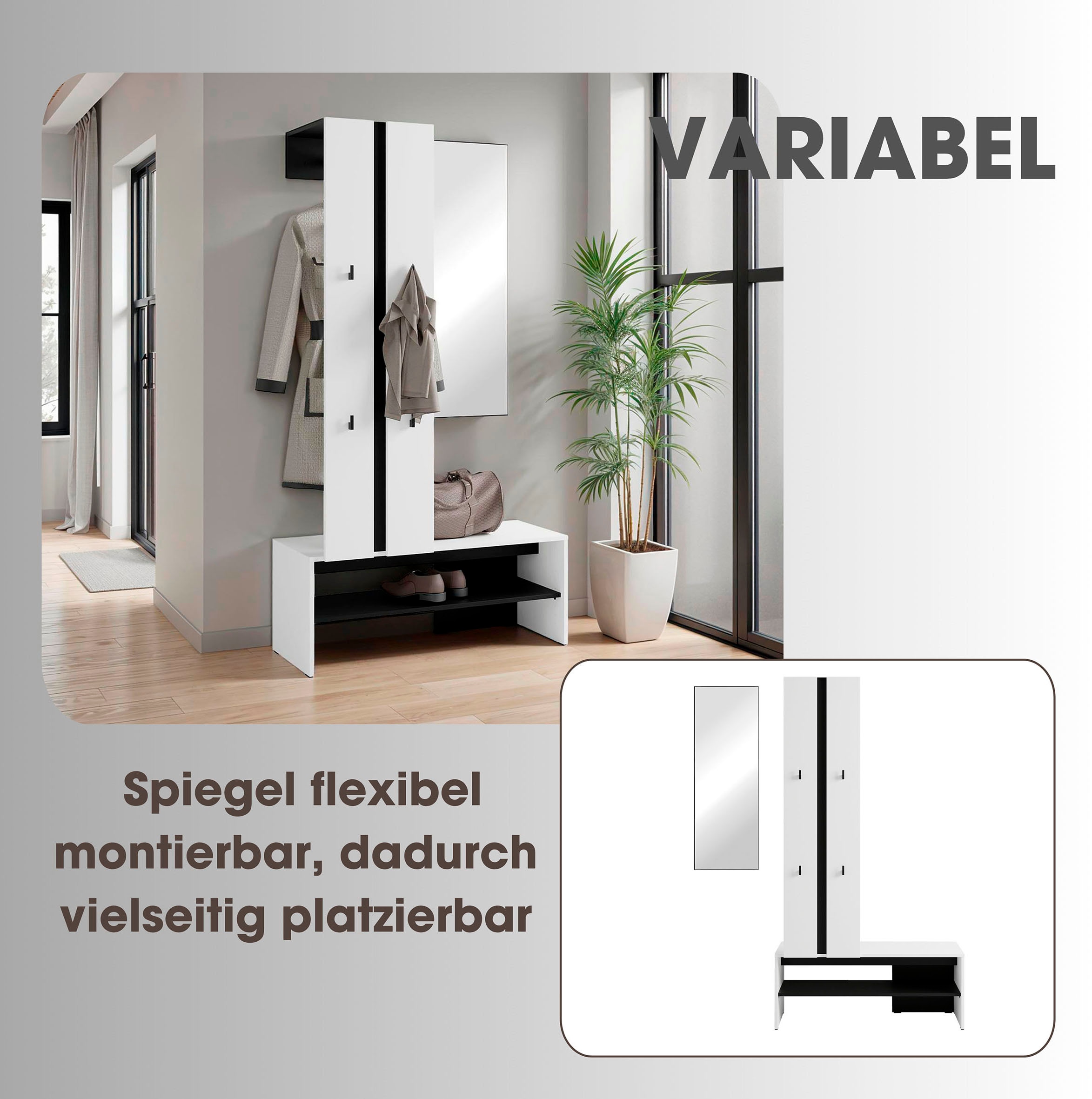 byLIVING Kompaktgarderobe »Dielen - Set Nante« 2 Stk. tlg. maximale Ordnung auf wenig Fläche mit Spiegel, Kleiderstange und Haken