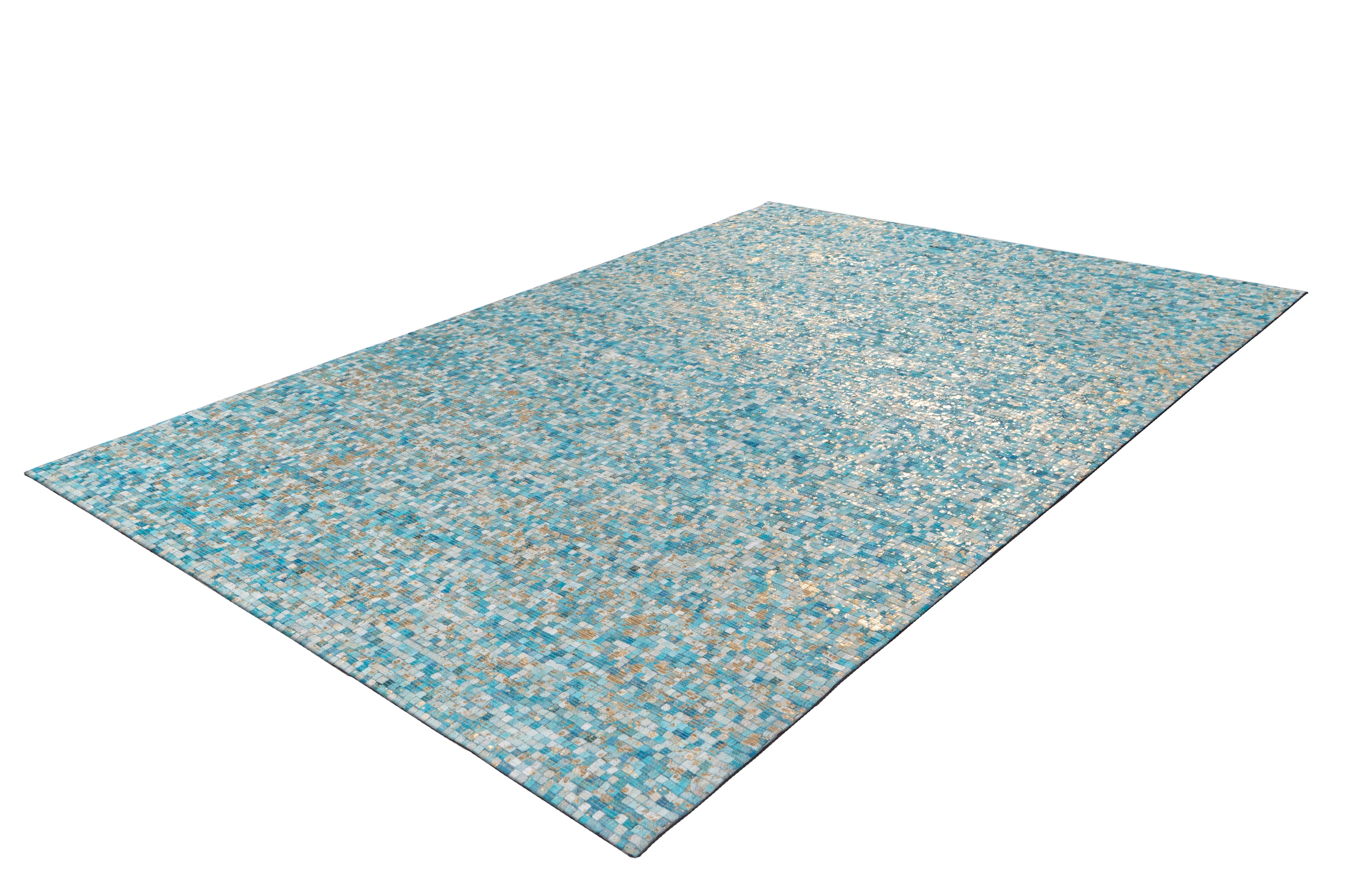 Teppich ARTE ESPINA "Finish 100", blau (türkis, gold), B:80cm H:5mm L:150cm, Rindsleder, Teppiche, Teppich, natürlicher Lederteppich,mit glänzender Metallic-Farbe,Rücken aus Filz