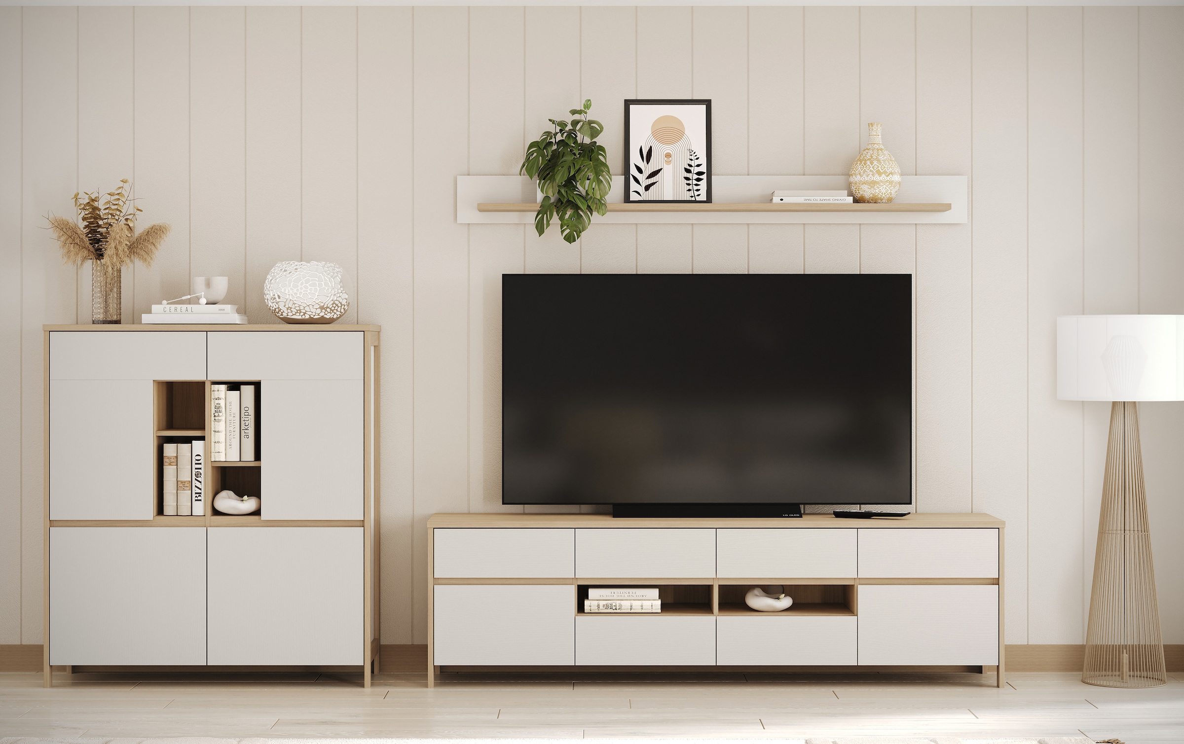 Home affaire Wohnwand "Stranda, moderne Anbauwand, Komplettset im Scandi-St günstig online kaufen