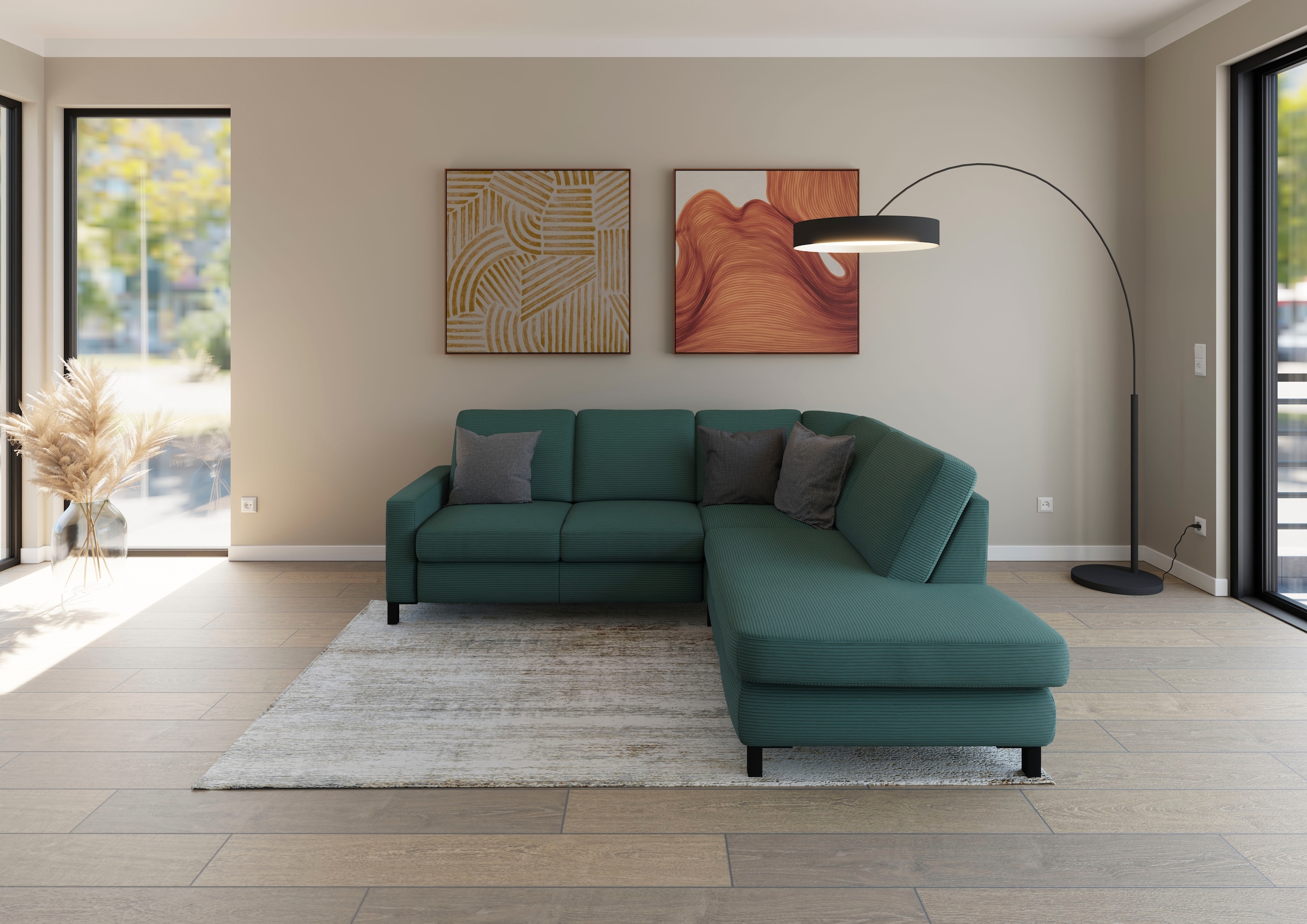 Musterring Ecksofa »MR365« Mit flacher 15 cm Armlehne, wahlweise in 3 Materialien, 233 x 219 cm