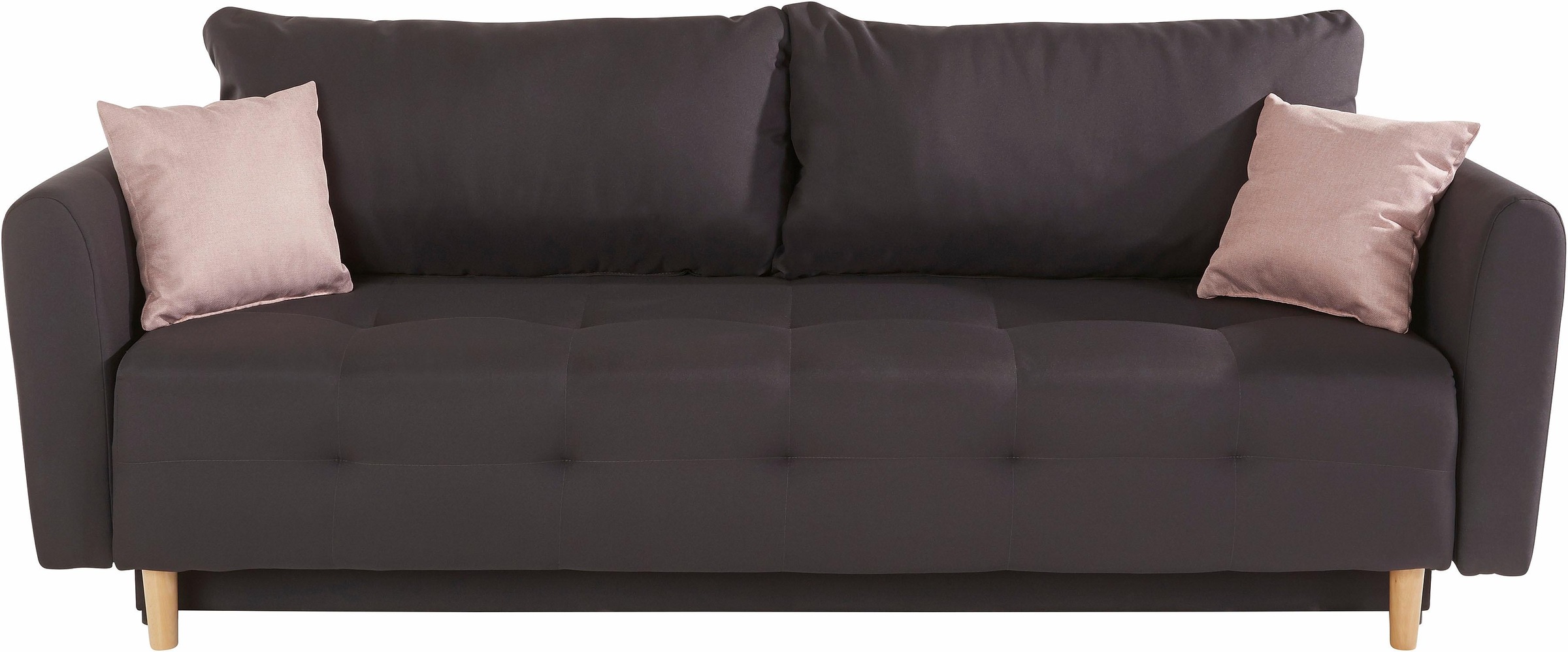 Home affaire Schlafsofa "Nordic, B: 219 cm, Liegel. 137x195 cm" Schlaffunktion, Bettkasten & 2 Zierkissen, Federkern