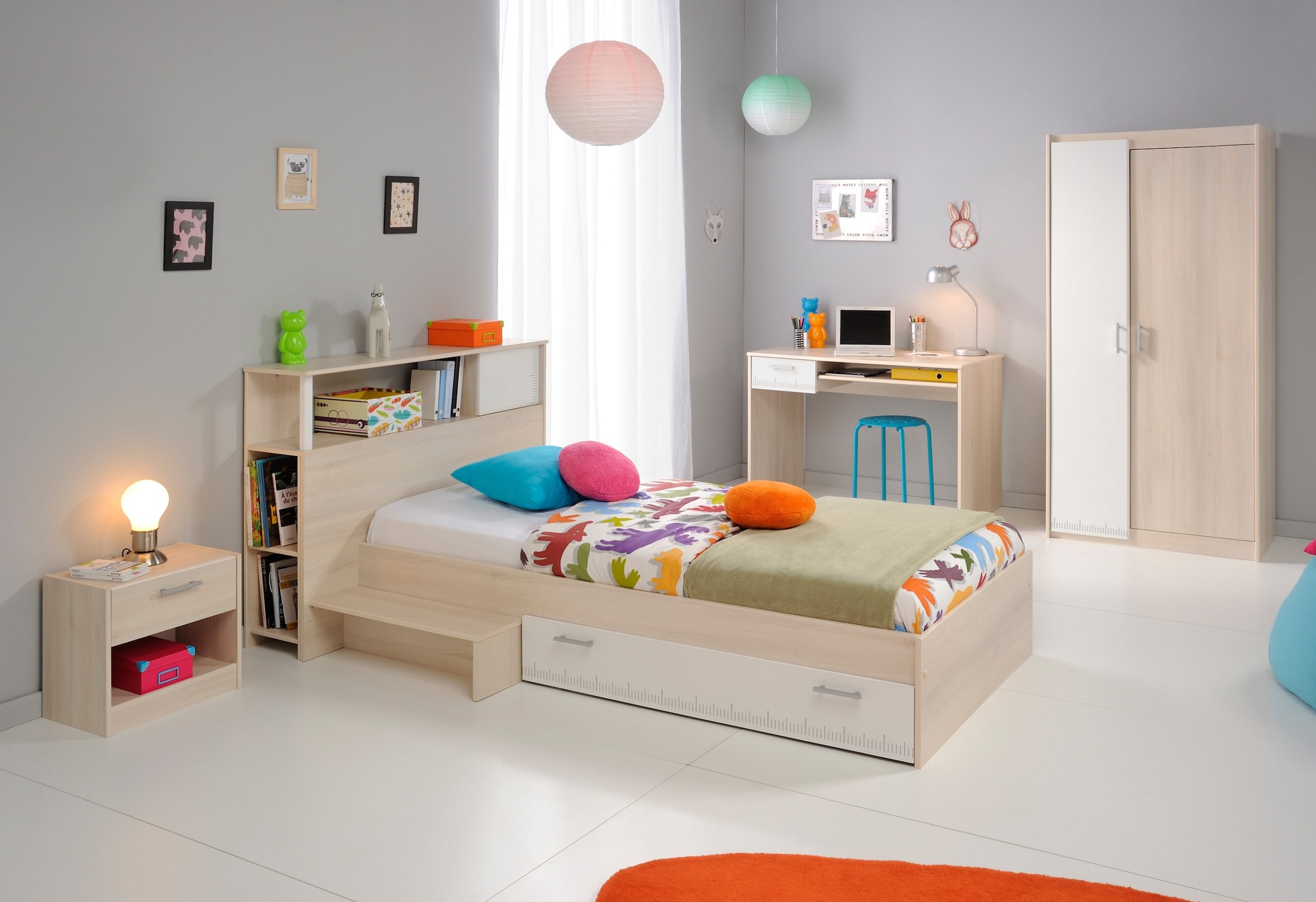 Parisot Jugendzimmer-Set »Charly«, (Set, 6 tlg., Schrank, Bett, Regal, Nachttisch, Schreibtisch)
