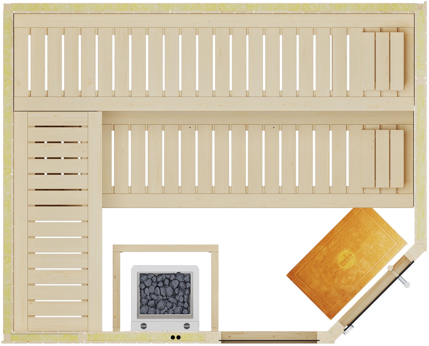 weka Sauna »Element-Ecksauna VARBERG 4«, vorgefertigte Elemente, Fensterelement, moderne Ganzglastür