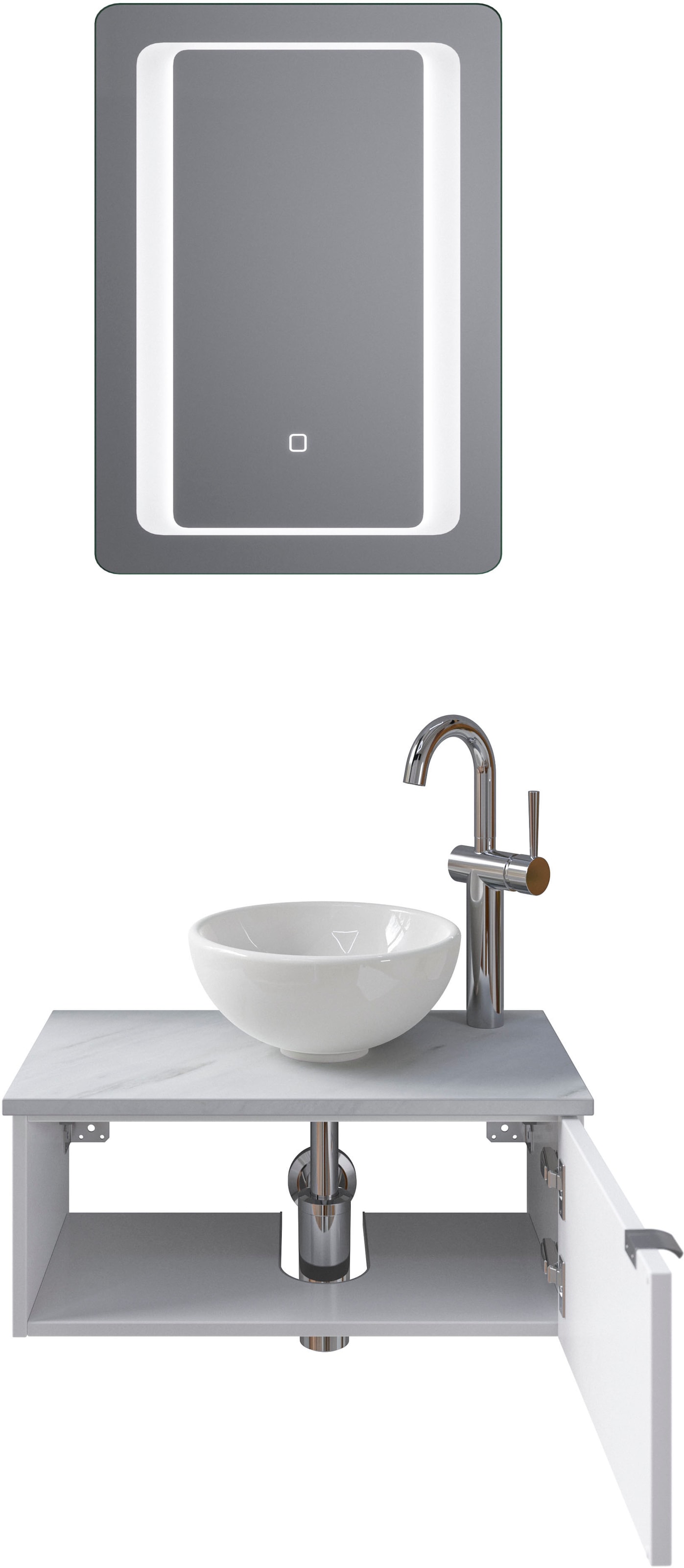 Saphir Badmöbel-Set »Serie 6915«, (4 St.), Gäste-Bad, 61 cm breit, mit LED-Spiegel, offenem Fach und 1 Tür