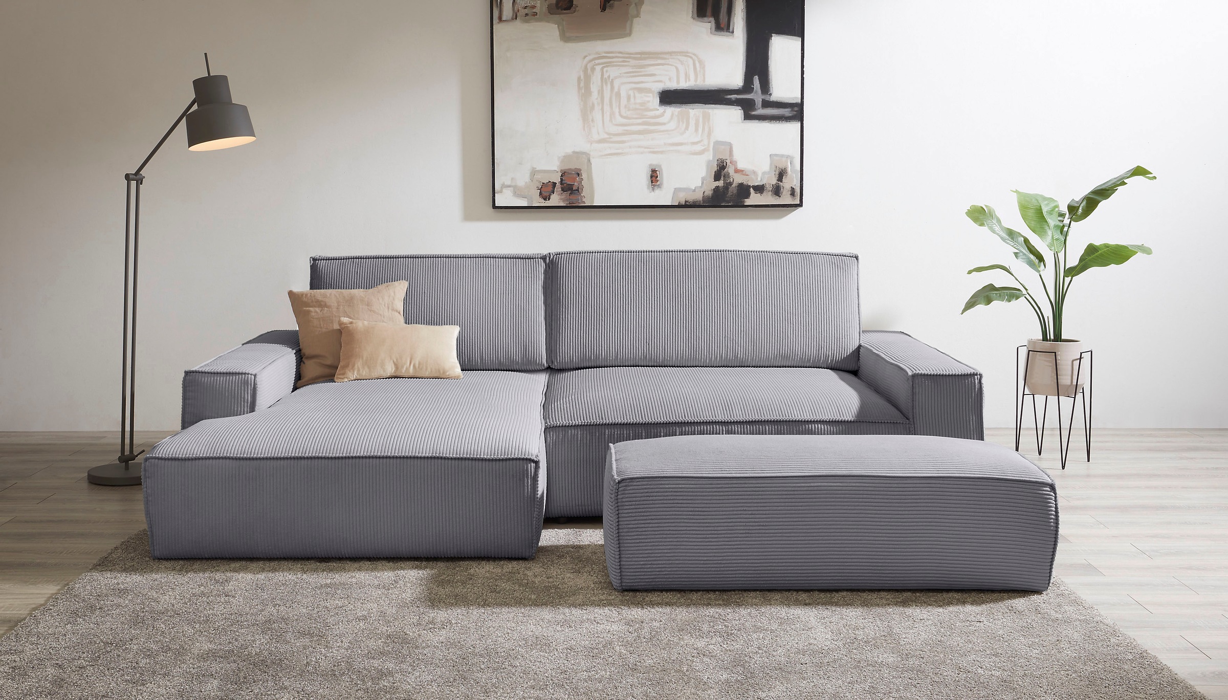 Home affaire Polsterecke »NEU: SHERWOOD XXL tief, L-Form mit Schlaffunktion, Big-Sofa mit Hocker«, (Set, 2 St.), stellbar zum Schlafsofa (Krokodilverbinder), Cord, Leinenoptik