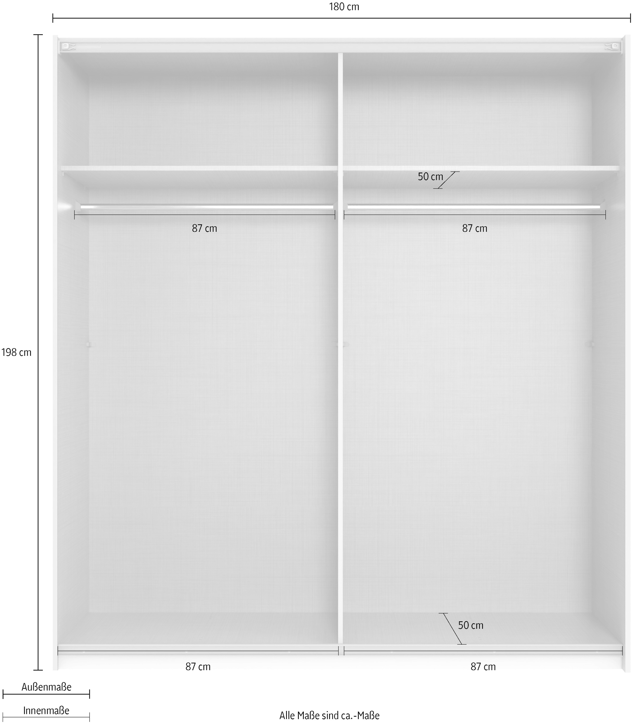 Wimex Kleiderschrank »Mugano, B/T/H 135 oder 180/65/198cm, Made in Germany«, (wähle Deine Ausstattung: Basic oder Premium!), 2 Schwebetüren mit oder ohne Spiegel, Metallgriffe