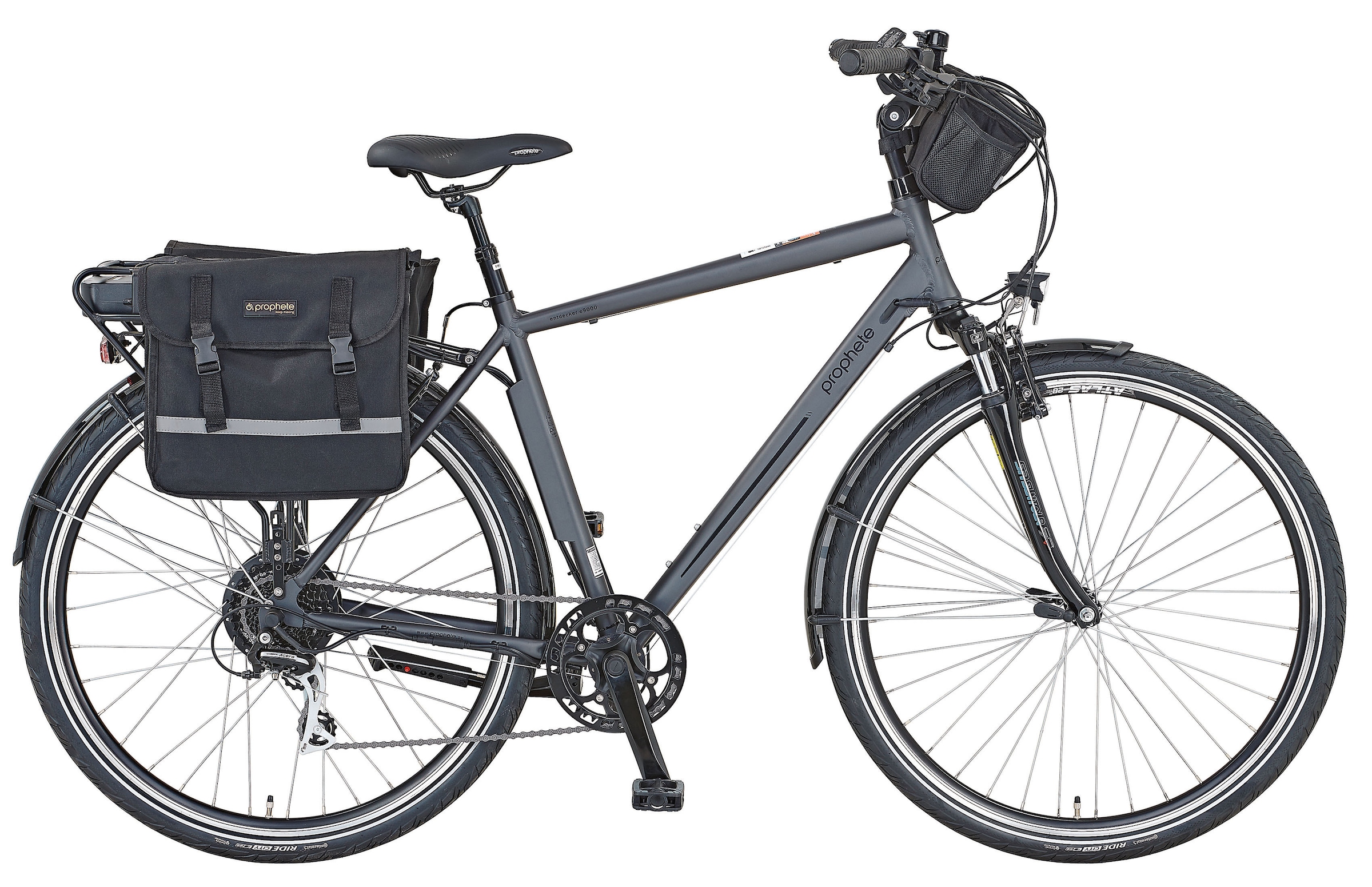 Prophete E-Bike »Entdecker e9000«, 8 Gang, Shimano, Acera, Heckmotor 250 W, (mit Lenkertaschen-mit Seitentasche)
