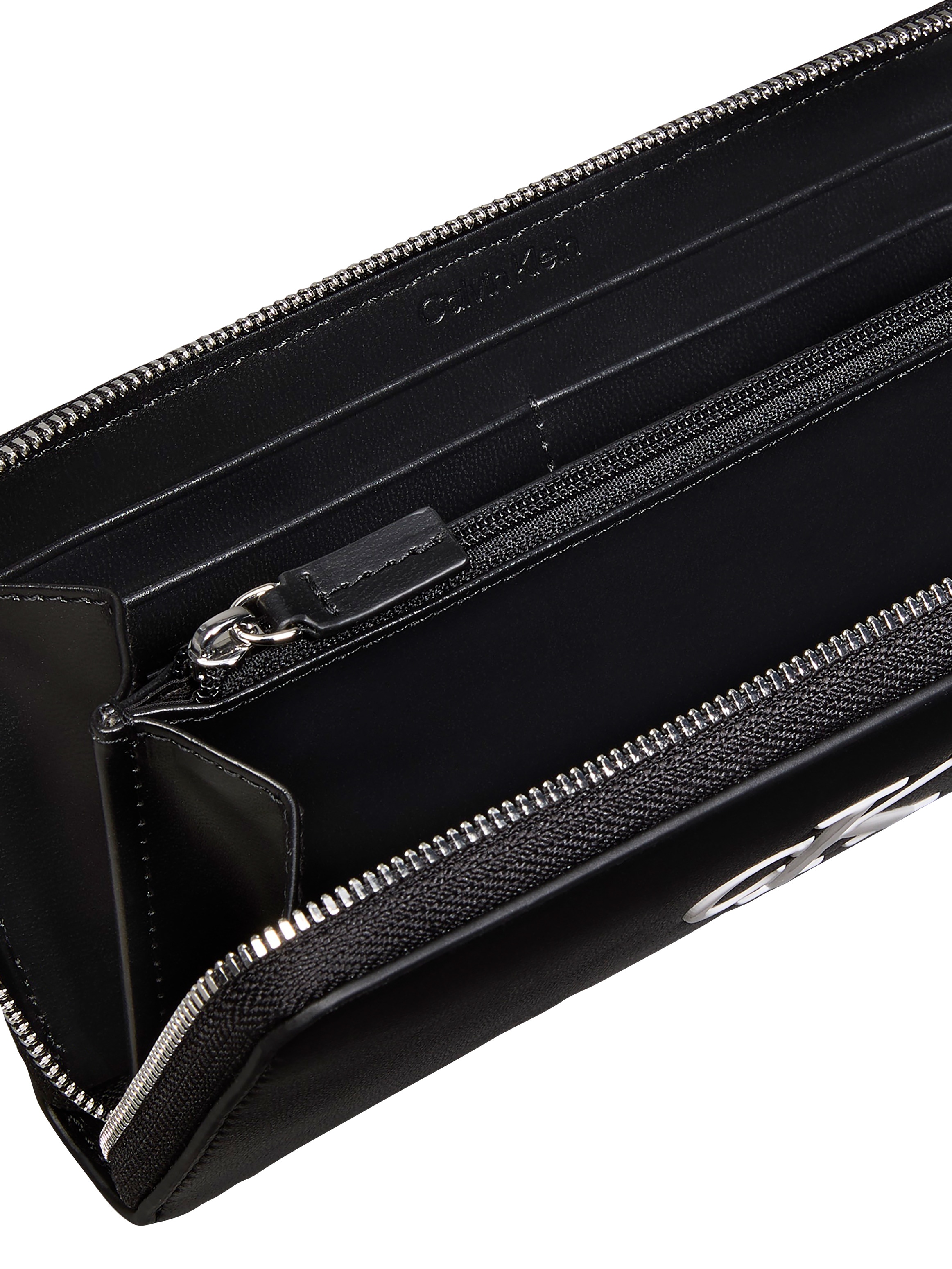 Calvin Klein Geldbörse »BOLD CK LONG ZIP AROUND« Portemonnaie, Money Pocket mit weißem CK-Logo