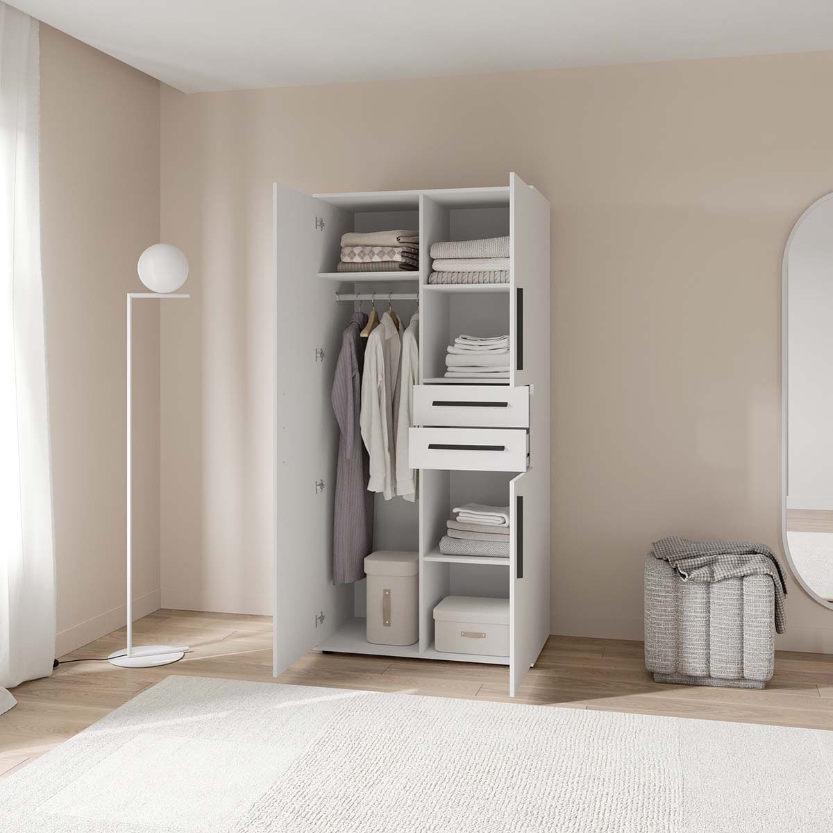 Demeyere GROUP Kleiderschrank »VERSATIL – mit Schubladen in Komforthöhe & Metall-Kleiderstangen« B/H/ T ca. 90x190cmx50cm,  viel Stauraum, robuste Spanplatte, pflegeleicht, Made in EU