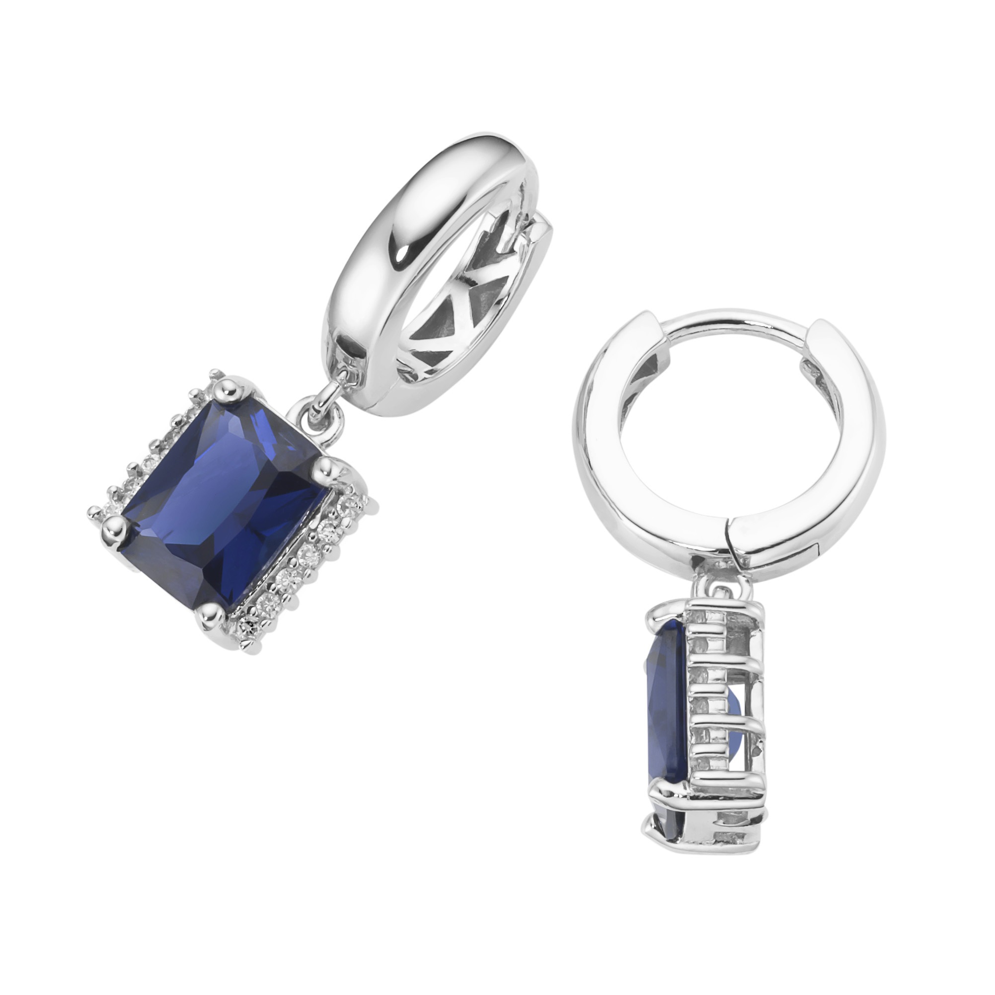 Paar Creolen SMART JEWEL "mit Zirkonia und Kristallsteinen, Silber 925", blau, Ohrringe, Damen, Silber 925 (Sterlingsilber)