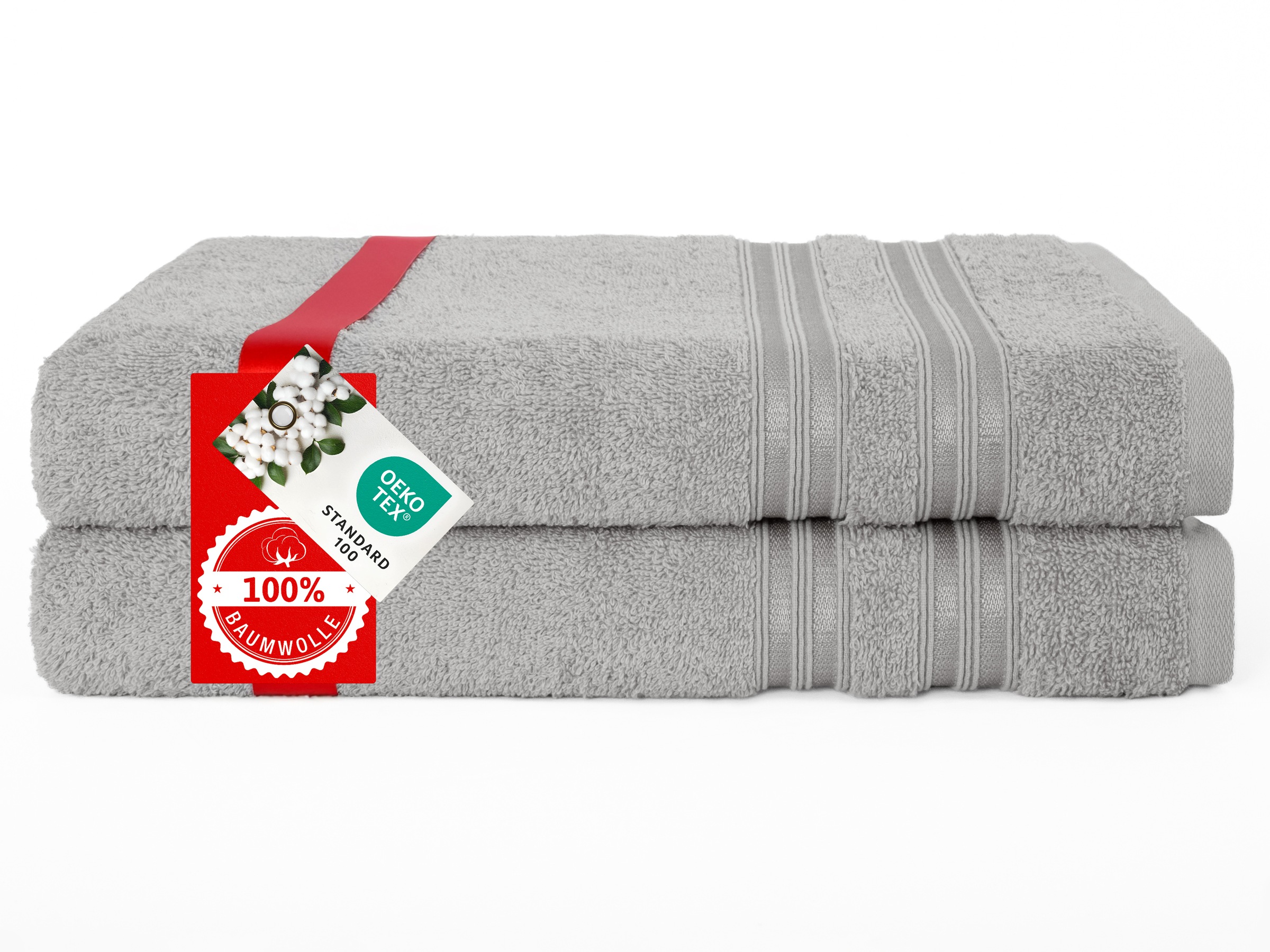 Thumbnail - HAMMETEX Duschtuch "2er Set Badetücher 70x140 cm, 100% Baumwolle, Weich & Saugstark" mit Bordüre, einfarbig, weich