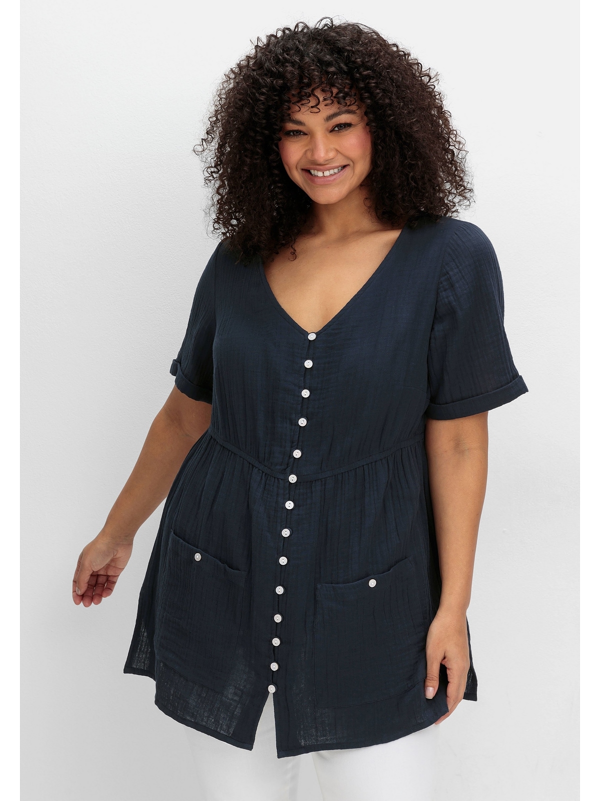 sheego by Joe Browns Longbluse "Große Größen", mit Knopfleiste und Taschen günstig online kaufen