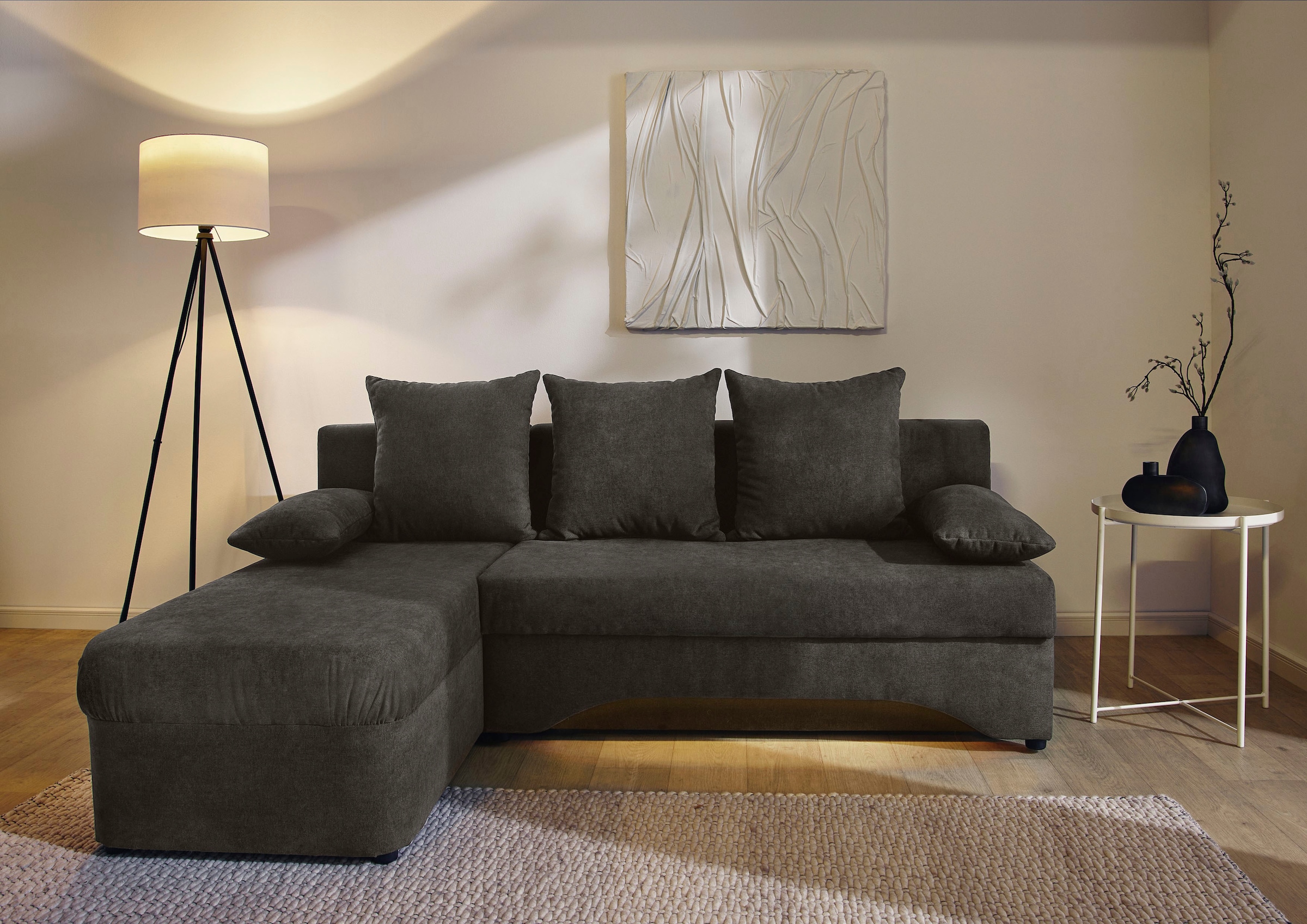 Jockenhöfer Gruppe Ecksofa »Starlight, L-Form, mit indirekter dimmbarer LED-Beleuchtung«, Gästebettfunktion; Stauraum/Bettkasten, mit Kissen