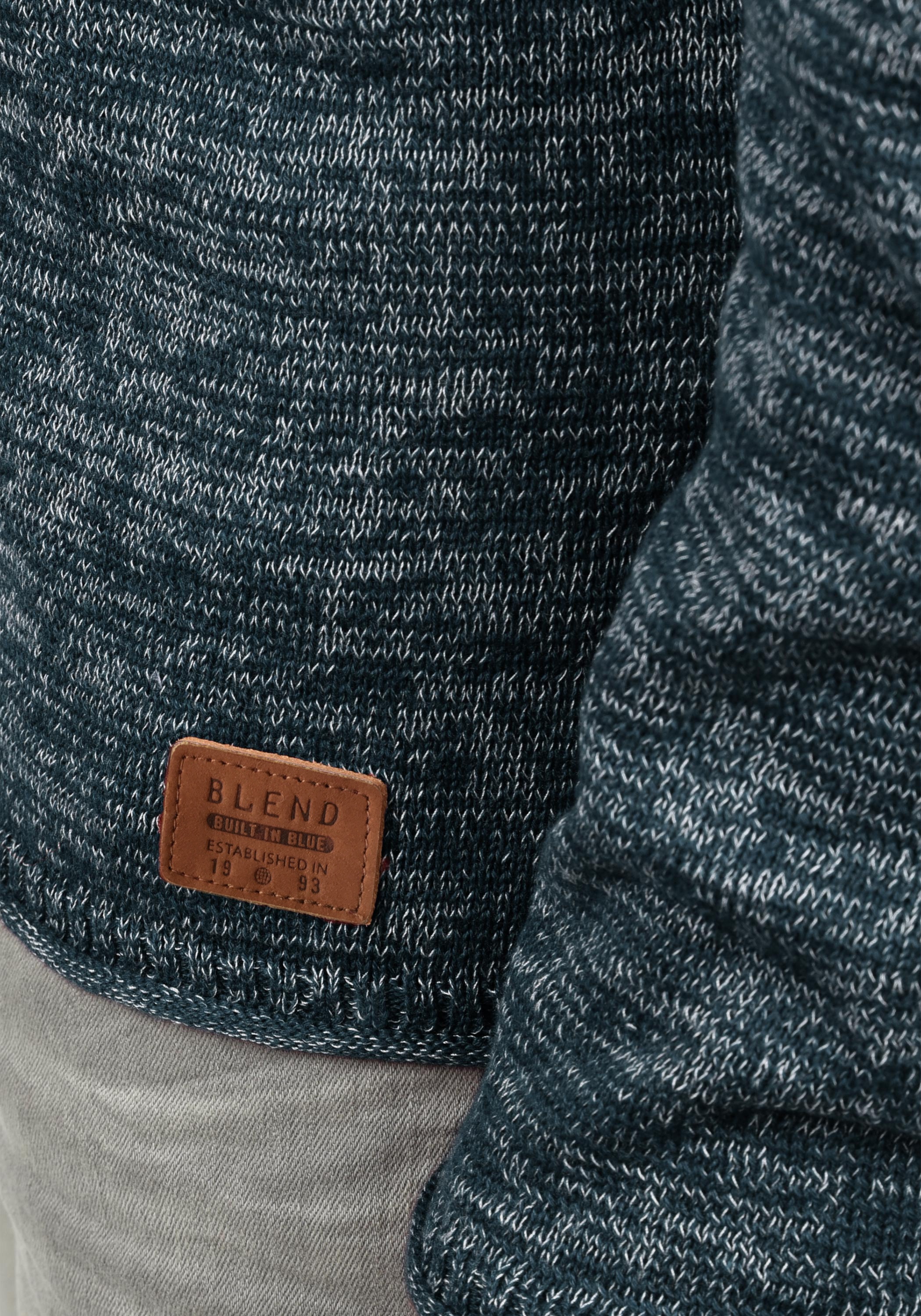 Strickpullover BLEND "BHDan", Herren, Gr. L, blau (navy), Feinstrick, 50% Baumwolle, 50% Polyacryl, meliert, regular fit, Rundhals, Raglanärmel, Pullover Strickpullover, Stilvoller Strickpullover mit aufgerollten Säumen 6