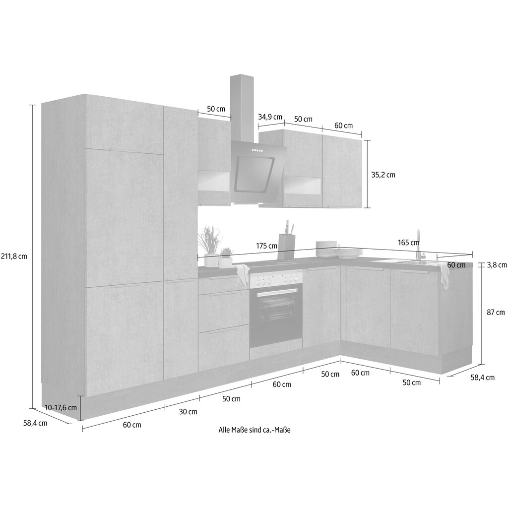 OPTIFIT Winkelküche »Tara«, mit Vollauszug und Soft-Close-Funktion, Stellbreite 315 x 175 cm