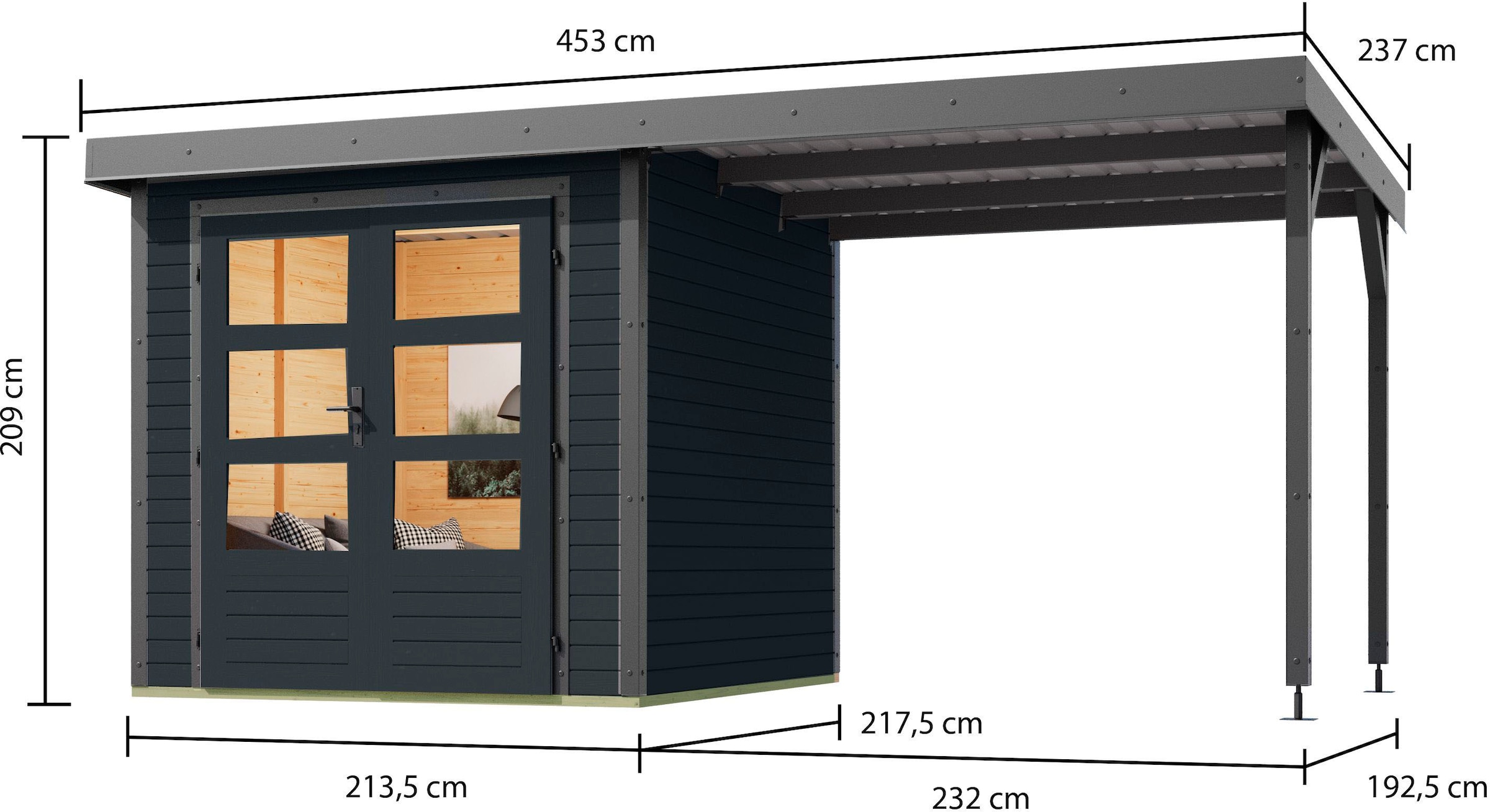 Karibu Gartenhaus »"Jupiter C SET"«, anthrazit/staubgrau, mit Anbaudach