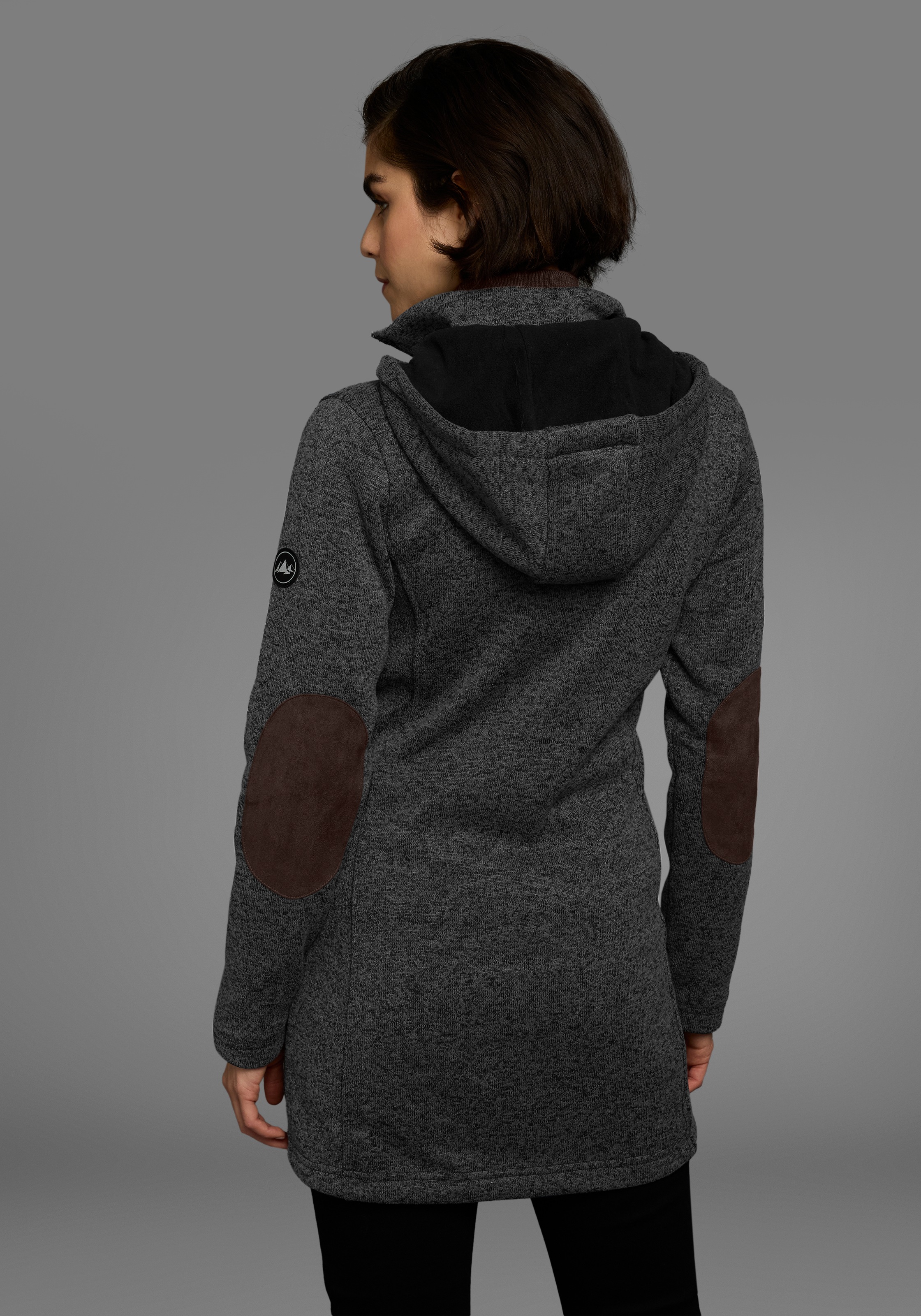 Polarino Strickfleecejacke mit Kapuze für den Übergang,  aus Strickfleece,  atmungsaktiv