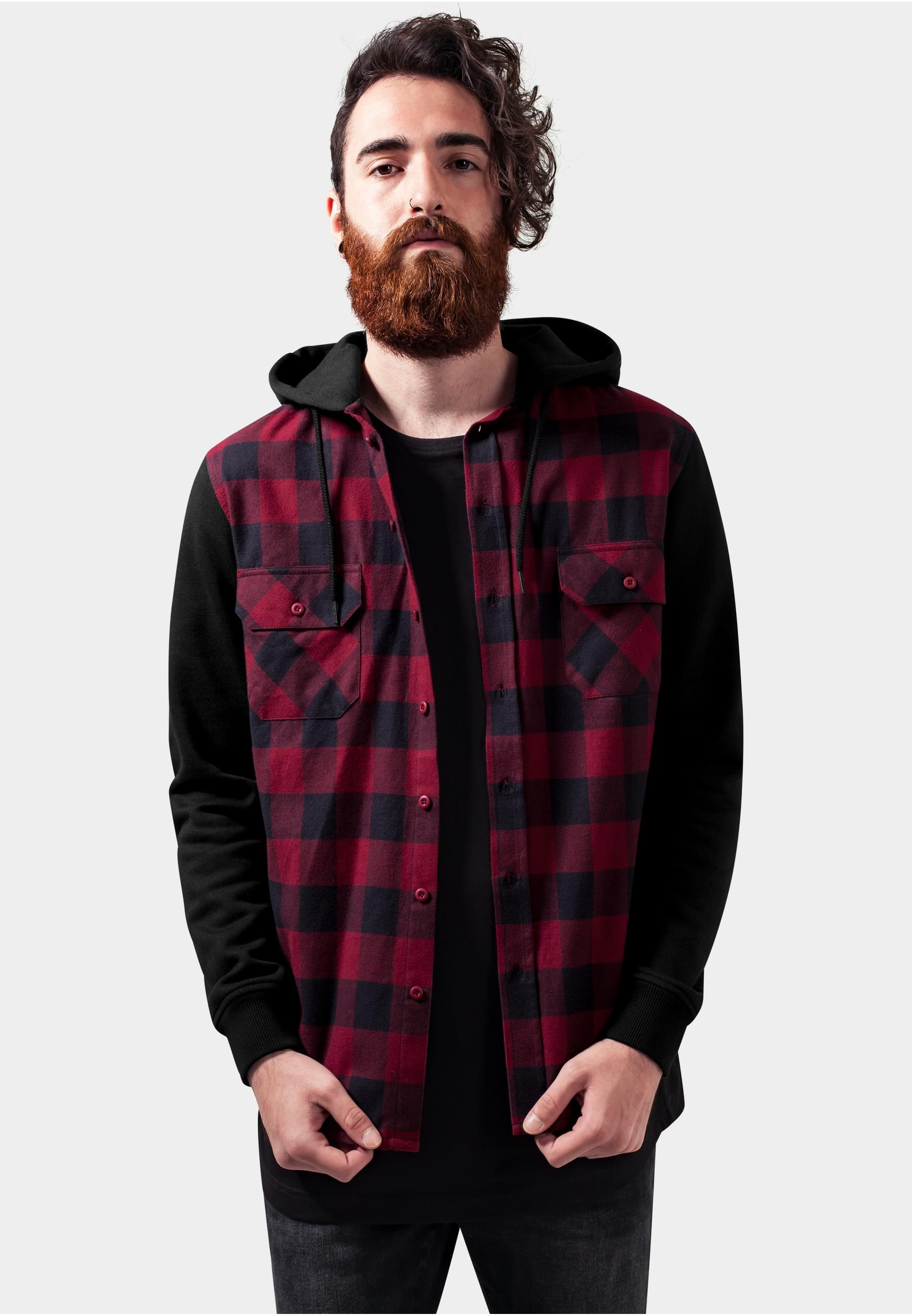 URBAN CLASSICS Shirtjacke »Herren Hooded Checked Flanell Sweat Sleeve Shirt«, (1 tlg.)