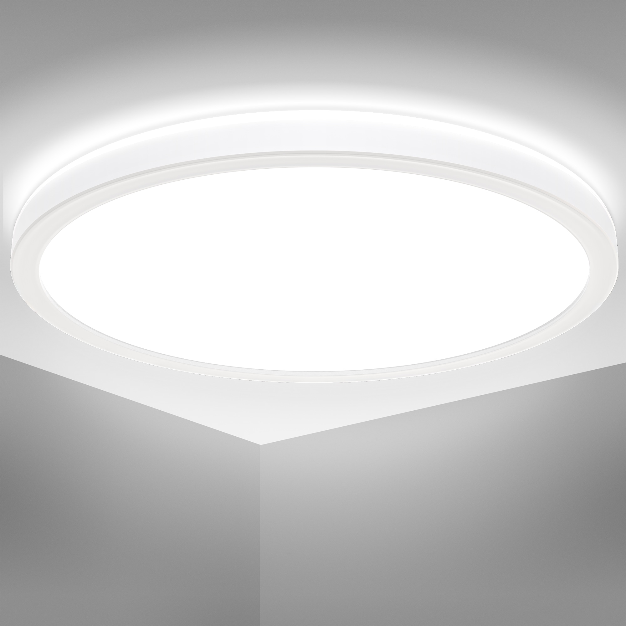 B.K.Licht LED Deckenleuchte »LED Bad-Deckenlampe, mit Backlight, Ultraflach«, 1 flammig-flammig, Indirektes Licht, 18W, 4.000K, 2400Lm, IP44, Ø29cm