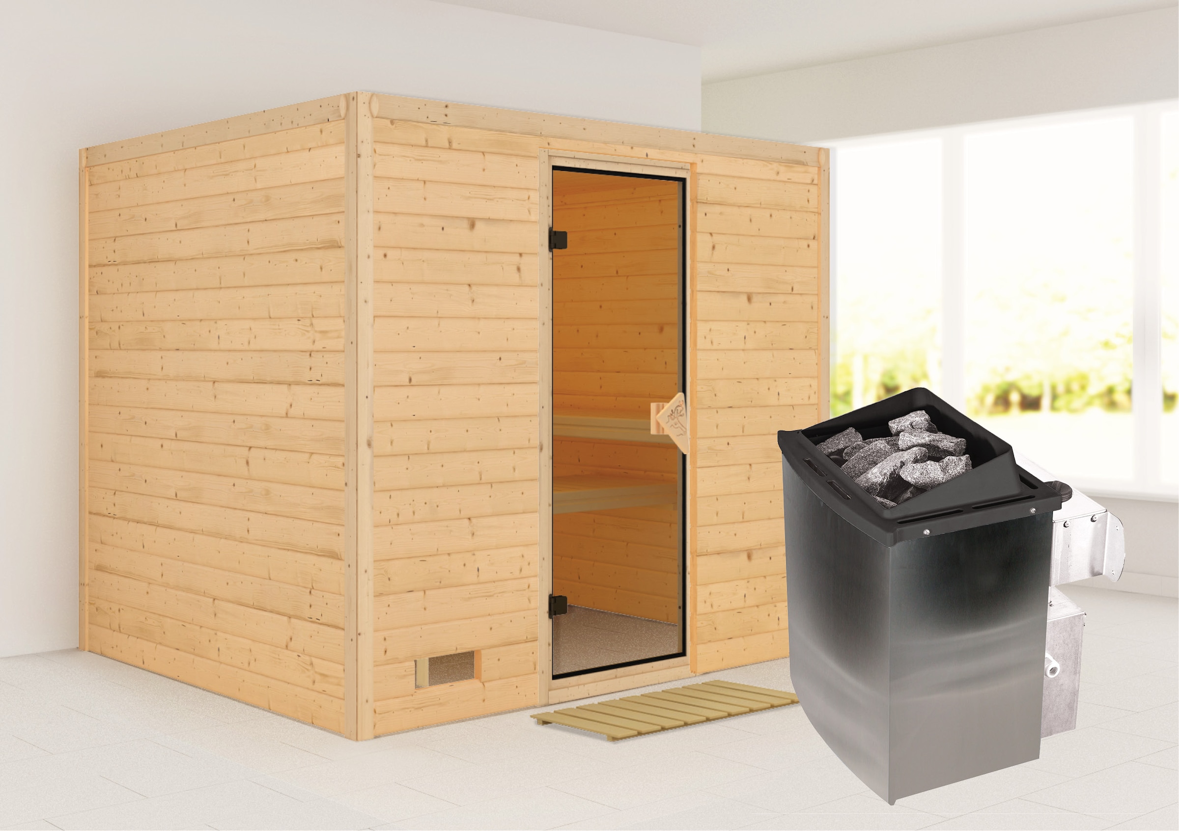Karibu Sauna "Soraja" Set, Ofen 9 kW integr. Strg